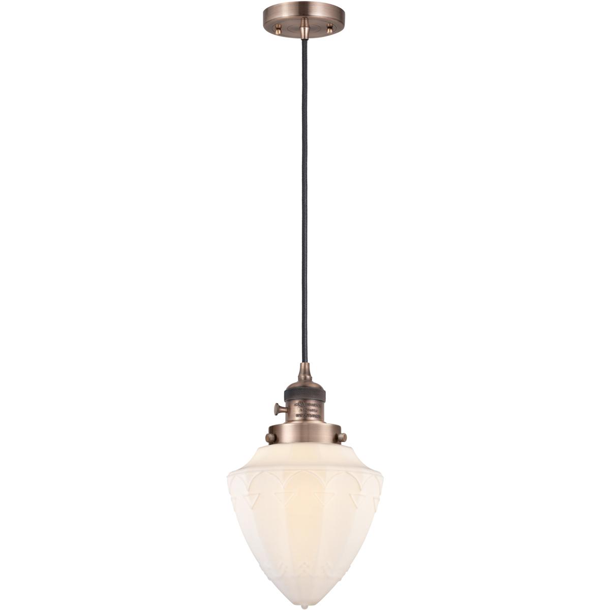 Innovations Lighting 201CSW-AC-G661-7-LED Franklin Restoration Bullet LED 7 inch Antique Copper Mini Pendant Ceiling Light in Matte White