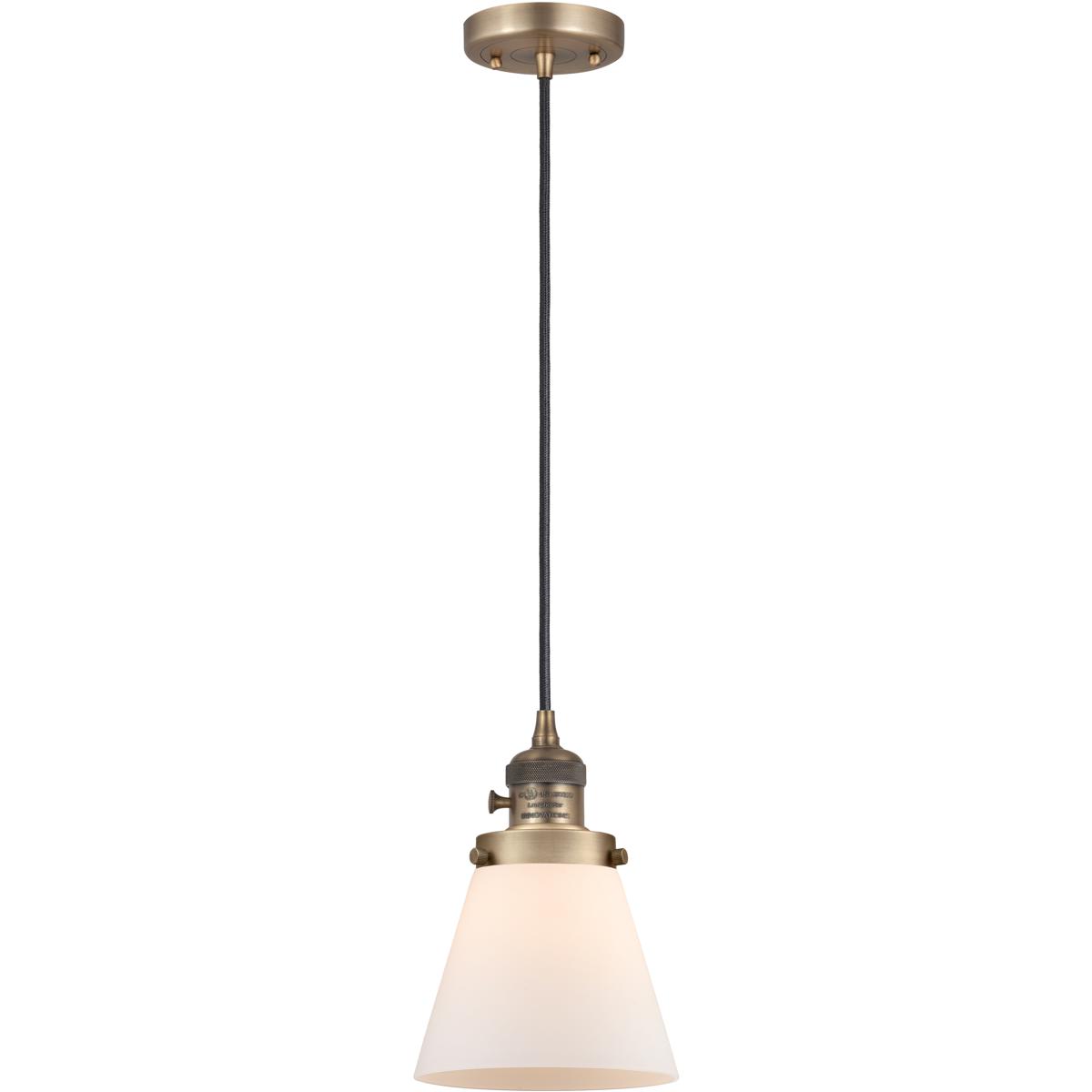 Innovations Lighting 201CSW-BB-G61 Franklin Restoration Cone 1 Light 6 inch Brushed Brass Mini Pendant Ceiling Light in Incandescent, Matte White