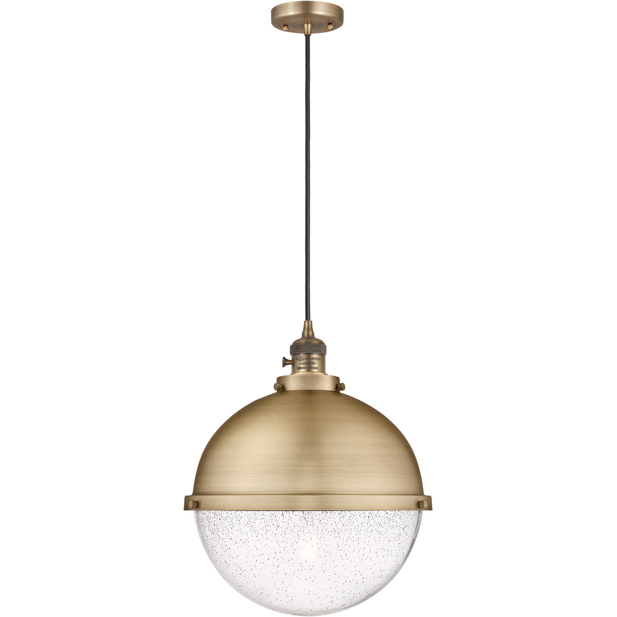 Innovations Lighting 201CSW-BB-HFS-124-BB-LED Franklin Restoration Hampden LED 12.88 inch Brushed Brass Pendant Ceiling Light in Seedy Glass