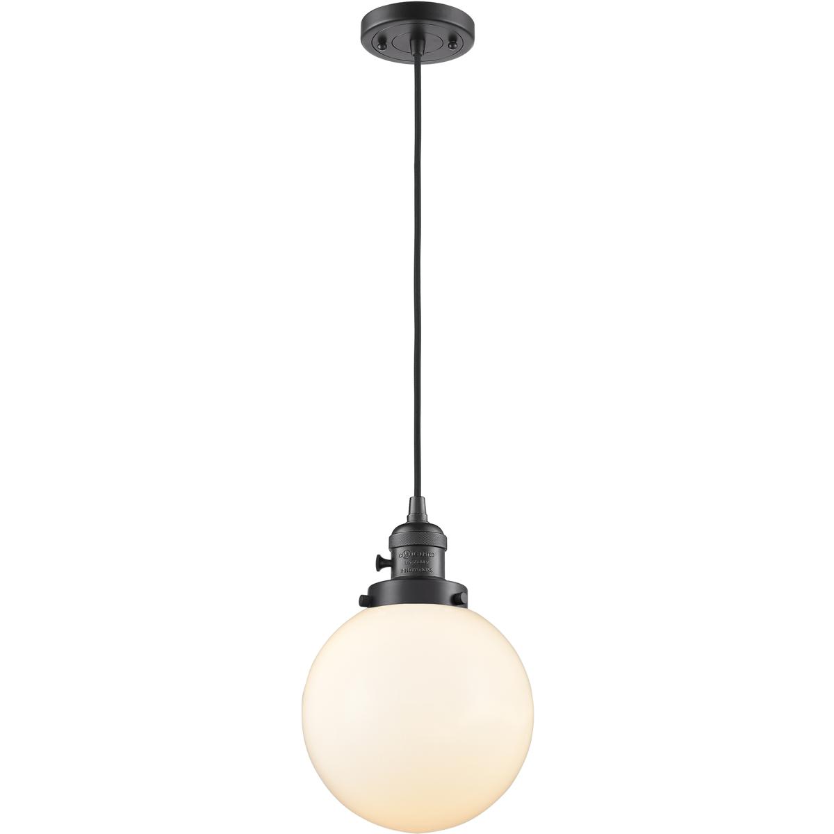 Innovations Lighting 201CSW-OB-G201-8-LED Franklin Restoration Beacon LED 8 inch Oil Rubbed Bronze Mini Pendant Ceiling Light in Matte White