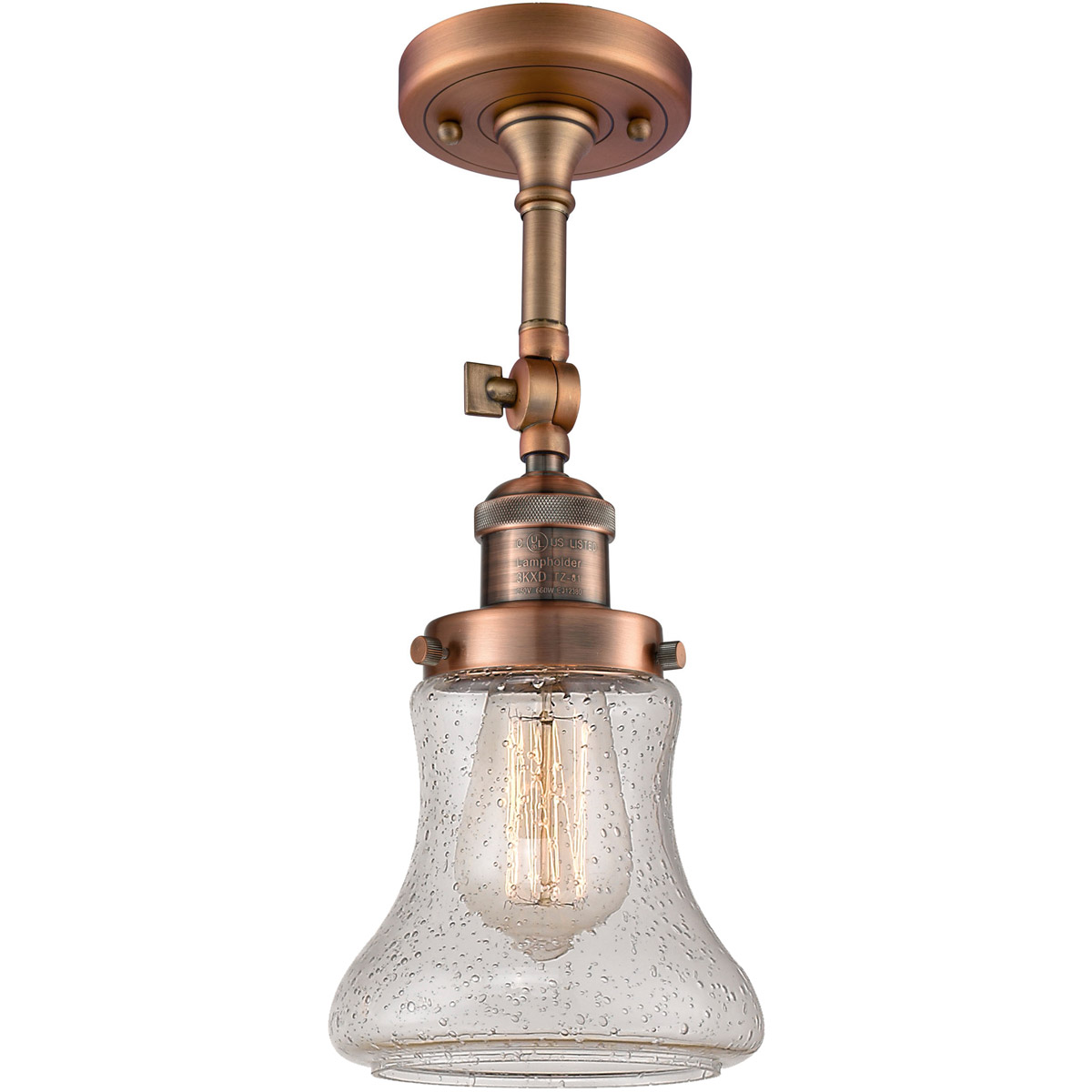 Innovations Lighting 201F-AC-G194 Franklin Restoration Bellmont 1 Light 6 inch Antique Copper Semi-Flush Mount Ceiling Light in Seedy Glass, Franklin