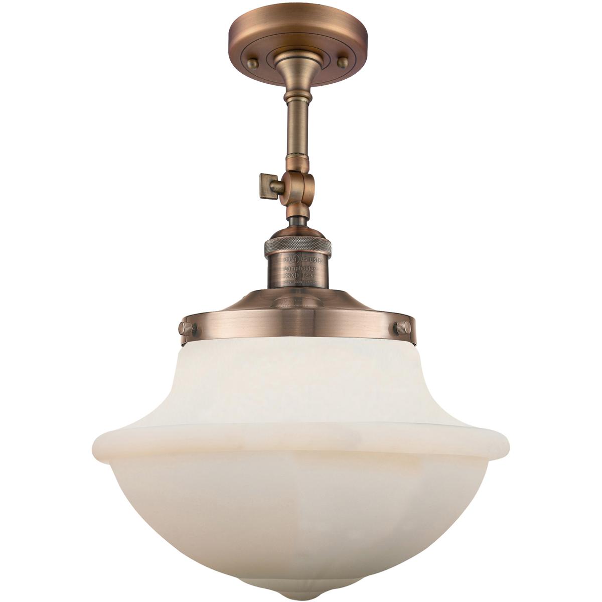 Innovations Lighting 201F-AC-G541-LED Franklin Restoration Large Oxford LED 12 inch Antique Copper Semi-Flush Mount Ceiling Light in Matte White Glass
