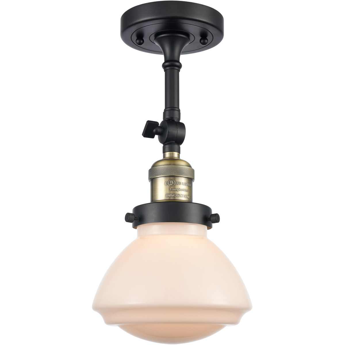 Innovations Lighting 201F-BAB-G321 Franklin Restoration Olean 1 Light 7 inch Black Antique Brass Semi-Flush Mount Ceiling Light in Matte White Glass,