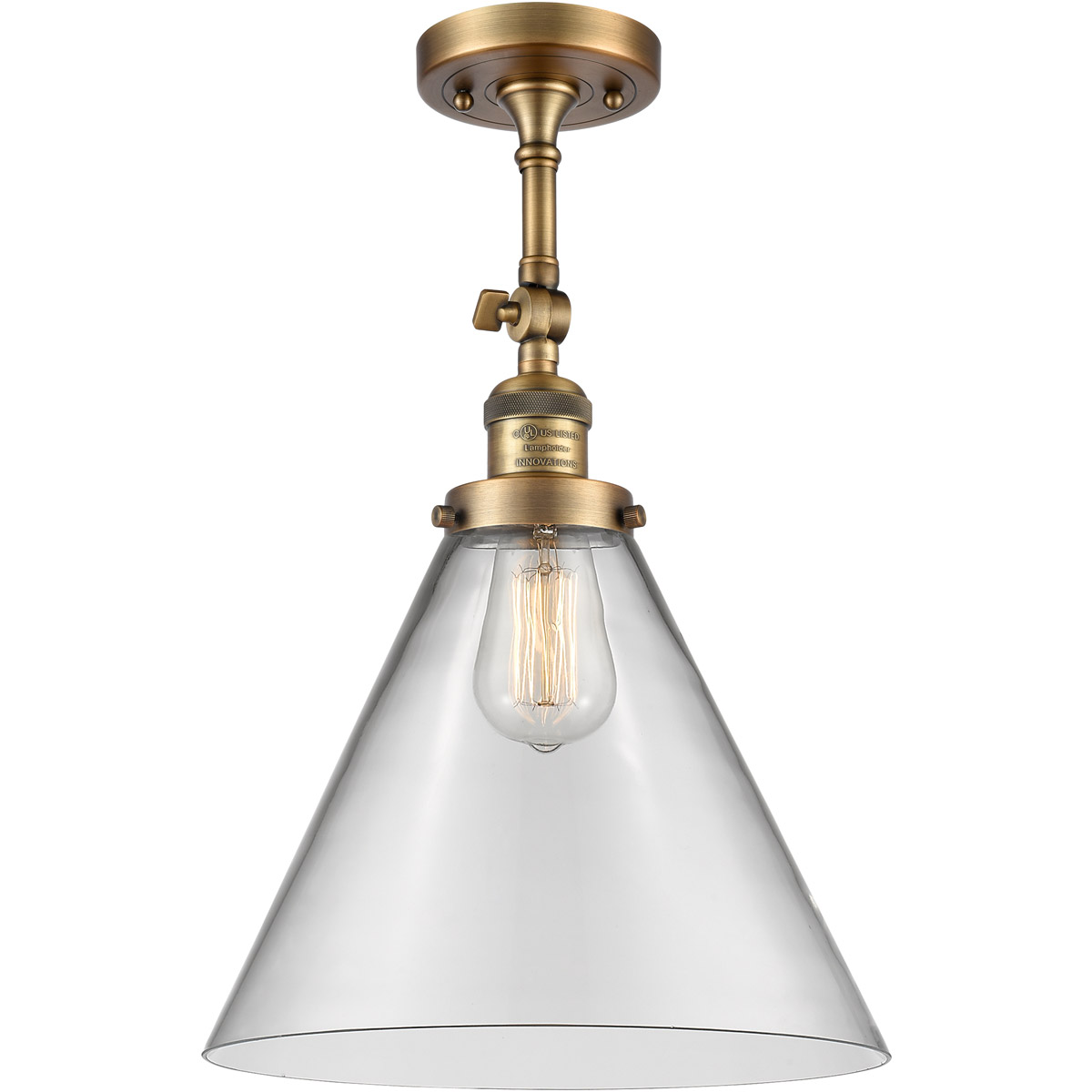 Innovations Lighting 201F-BB-G42-L Franklin Restoration X-Large Cone 1 Light 12 inch Brushed Brass Semi-Flush Mount Ceiling Light in Clear Glass, Fran