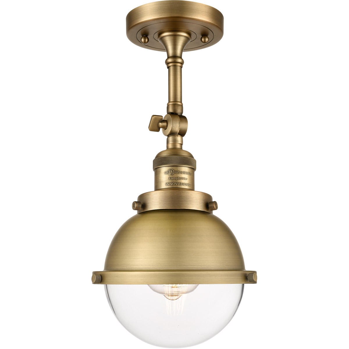 Innovations Lighting 201F-BAB-HFS-62-BK Franklin Restoration Hampden 1 Light 7.25 inch Black Antique Brass Semi-Flush Mount Ceiling Light in Clear Gla