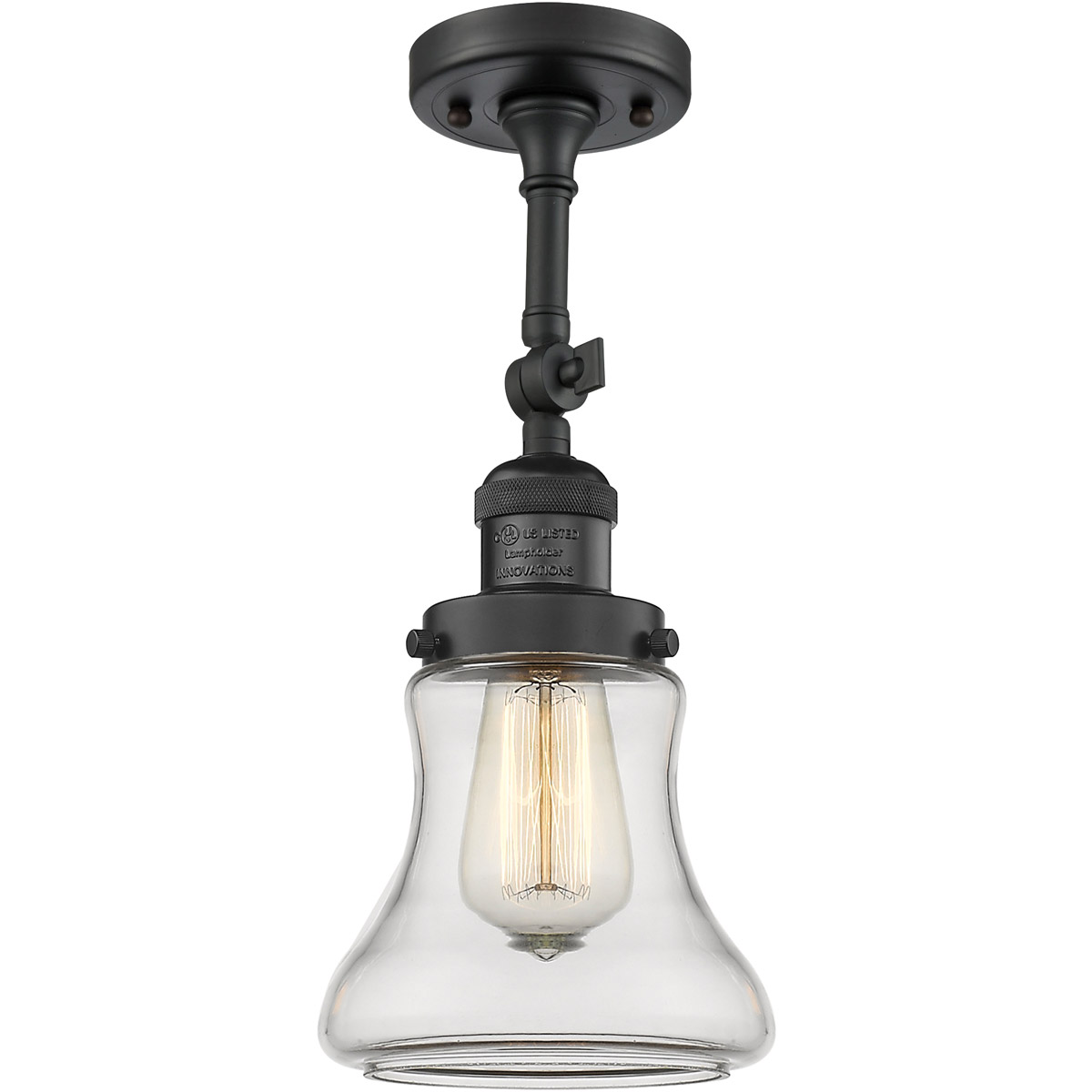 Innovations Lighting 201F-BK-G192 Franklin Restoration Bellmont 1 Light 6 inch Matte Black Semi-Flush Mount Ceiling Light in Clear Glass, Franklin Res