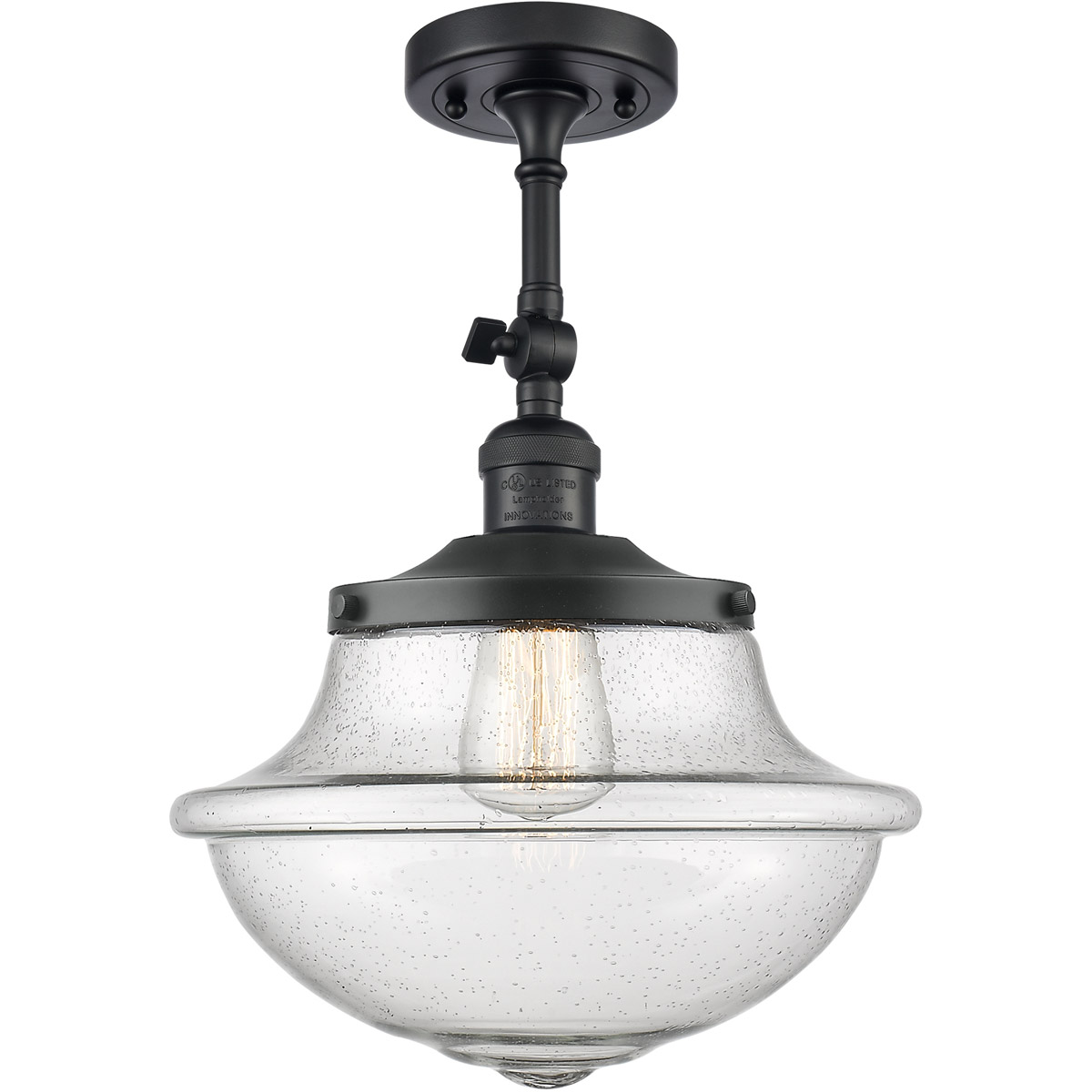 Innovations Lighting 201F-BK-G544 Franklin Restoration Large Oxford 1 Light 12 inch Matte Black Semi-Flush Mount Ceiling Light in Seedy Glass, Frankli