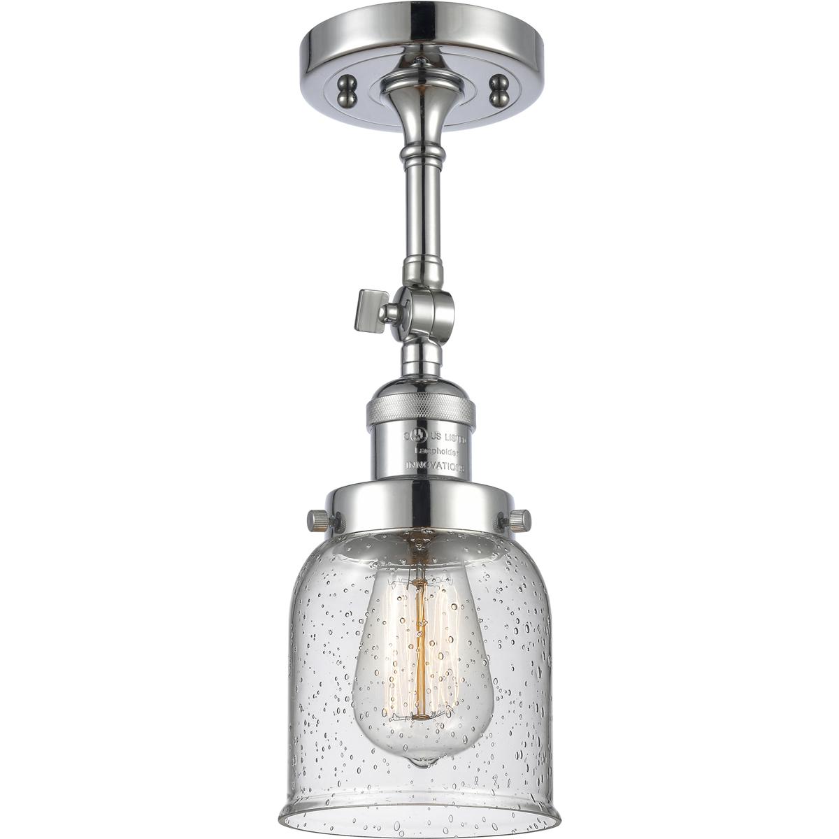 Innovations Lighting 201F-PC-G54-LED Franklin Restoration Small Bell LED 5 inch Polished Chrome Semi-Flush Mount Ceiling Light in Seedy Glass, Frankli