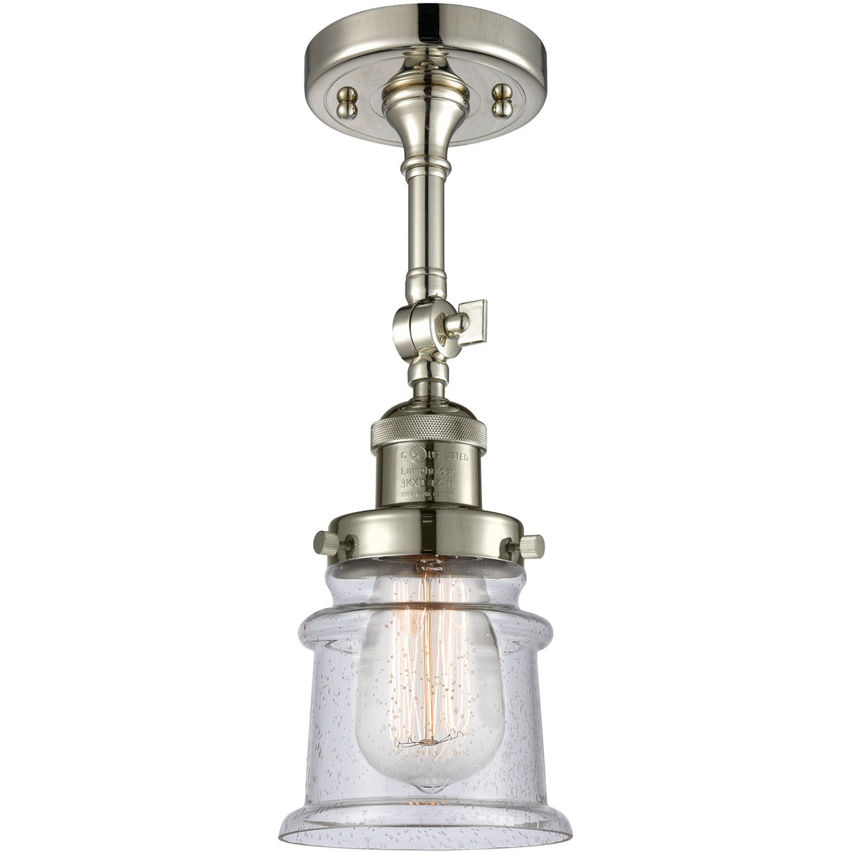Innovations Lighting 201F-PN-G184S-LED Franklin Restoration Small Canton LED 6 inch Polished Nickel Semi-Flush Mount Ceiling Light in Seedy Glass, Fra