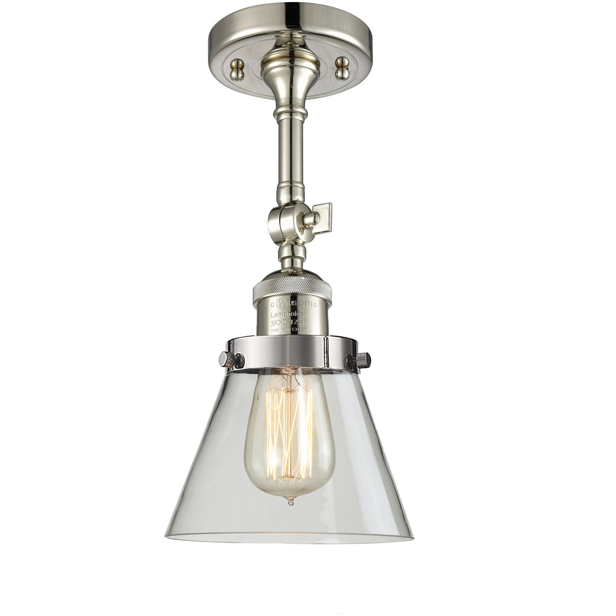 Innovations Lighting 201F-PN-G62-LED Franklin Restoration Small Cone LED 6 inch Polished Nickel Semi-Flush Mount Ceiling Light in Clear Glass, Frankli