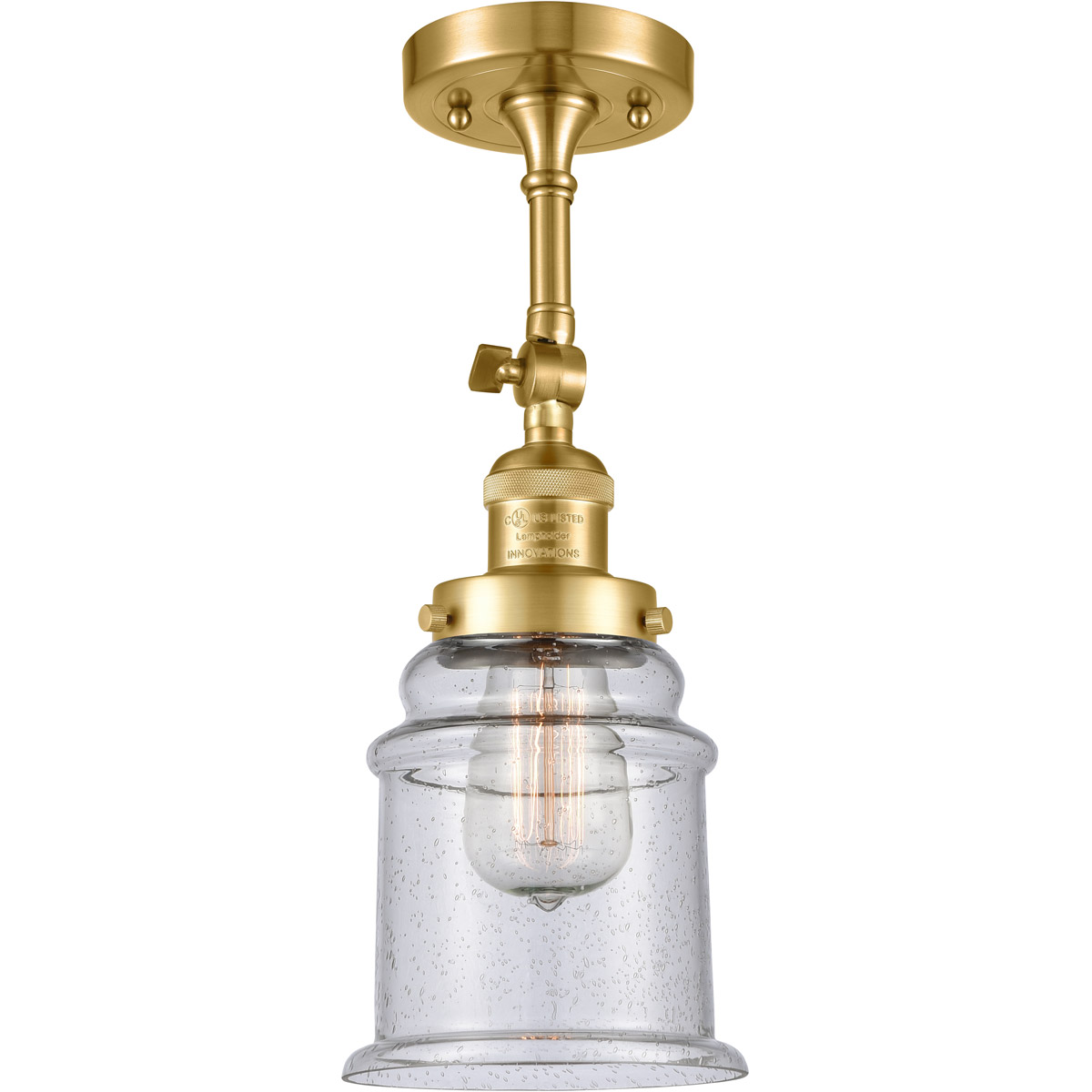 Innovations Lighting 201F-SG-G184-LED Franklin Restoration Canton LED 6 inch Satin Gold Semi-Flush Mount Ceiling Light in Seedy Glass, Franklin Restor