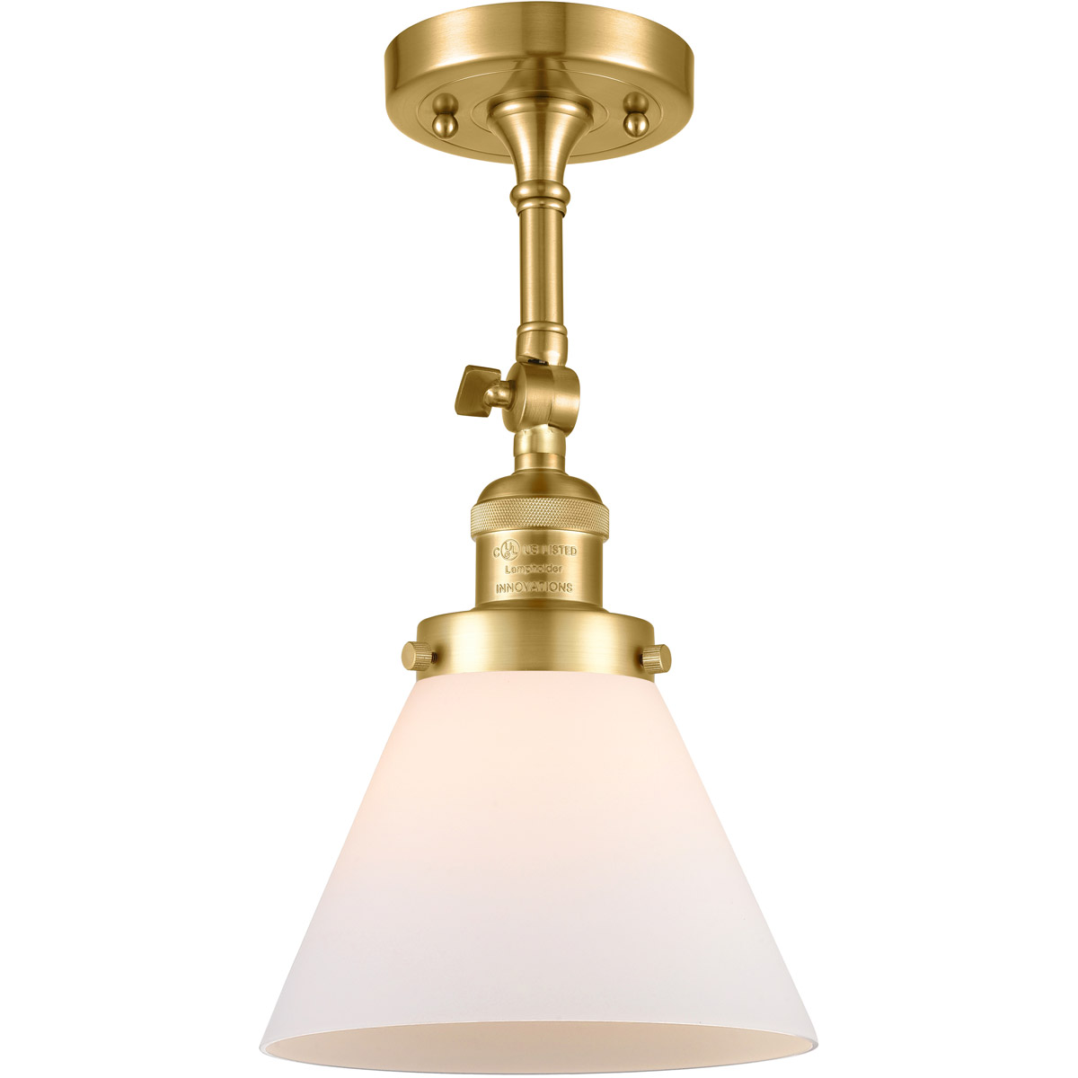 Innovations Lighting 201F-SG-G41-LED Franklin Restoration Large Cone LED 8 inch Satin Gold Semi-Flush Mount Ceiling Light in Matte White Glass, Frankl
