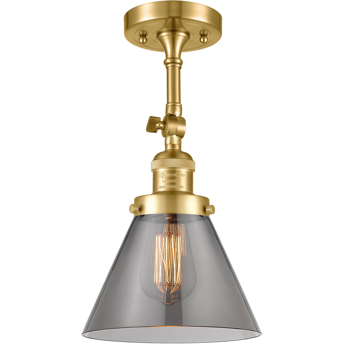 Innovations Lighting 201F-SG-G43 Franklin Restoration Large Cone 1 Light 7.75 inch Satin Gold Semi-Flush Mount Ceiling Light in Light Smoke Glass, Fra