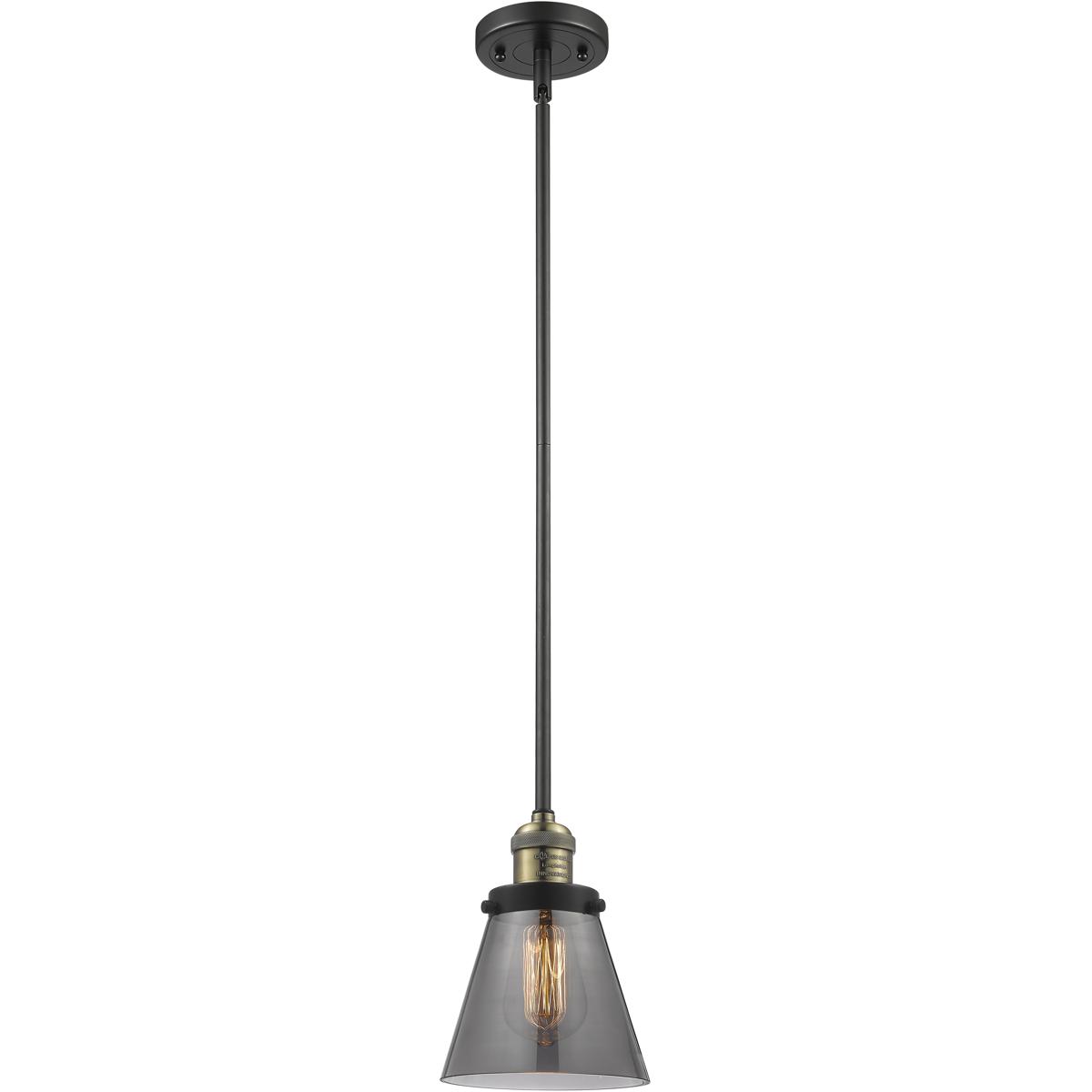 Innovations Lighting 201S-BAB-G63-LED Franklin Restoration Cone LED 6 inch Black Antique Brass Mini Pendant Ceiling Light in Light Smoke Glass, Frankl