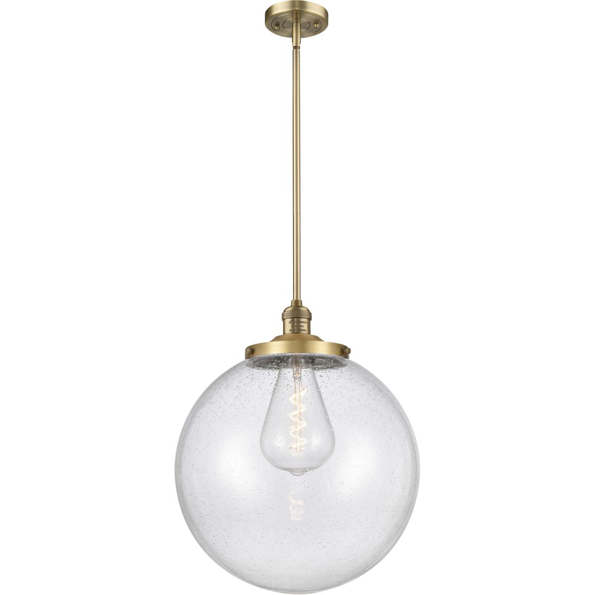 Innovations Lighting 201S-BB-G204-16 Franklin Restoration Beacon 1 Light 16 inch Brushed Brass Pendant Ceiling Light in Incandescent, Seedy