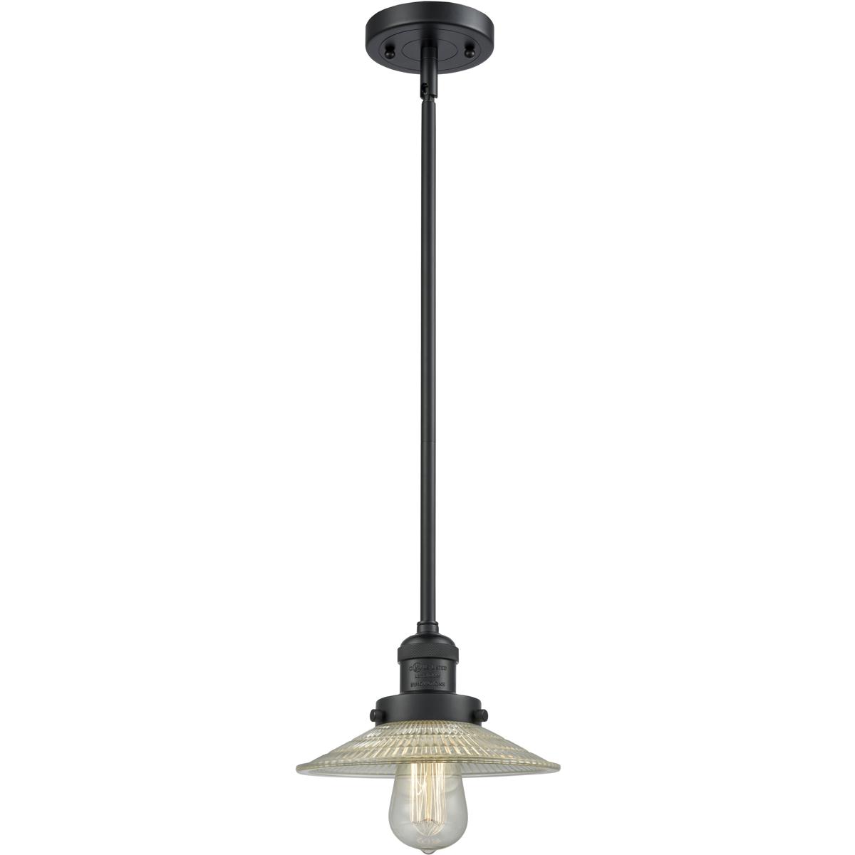 Innovations Lighting 201S-BK-G2 Franklin Restoration Halophane 1 Light 8.5 inch Matte Black Mini Pendant Ceiling Light in Incandescent, Clear Halophan