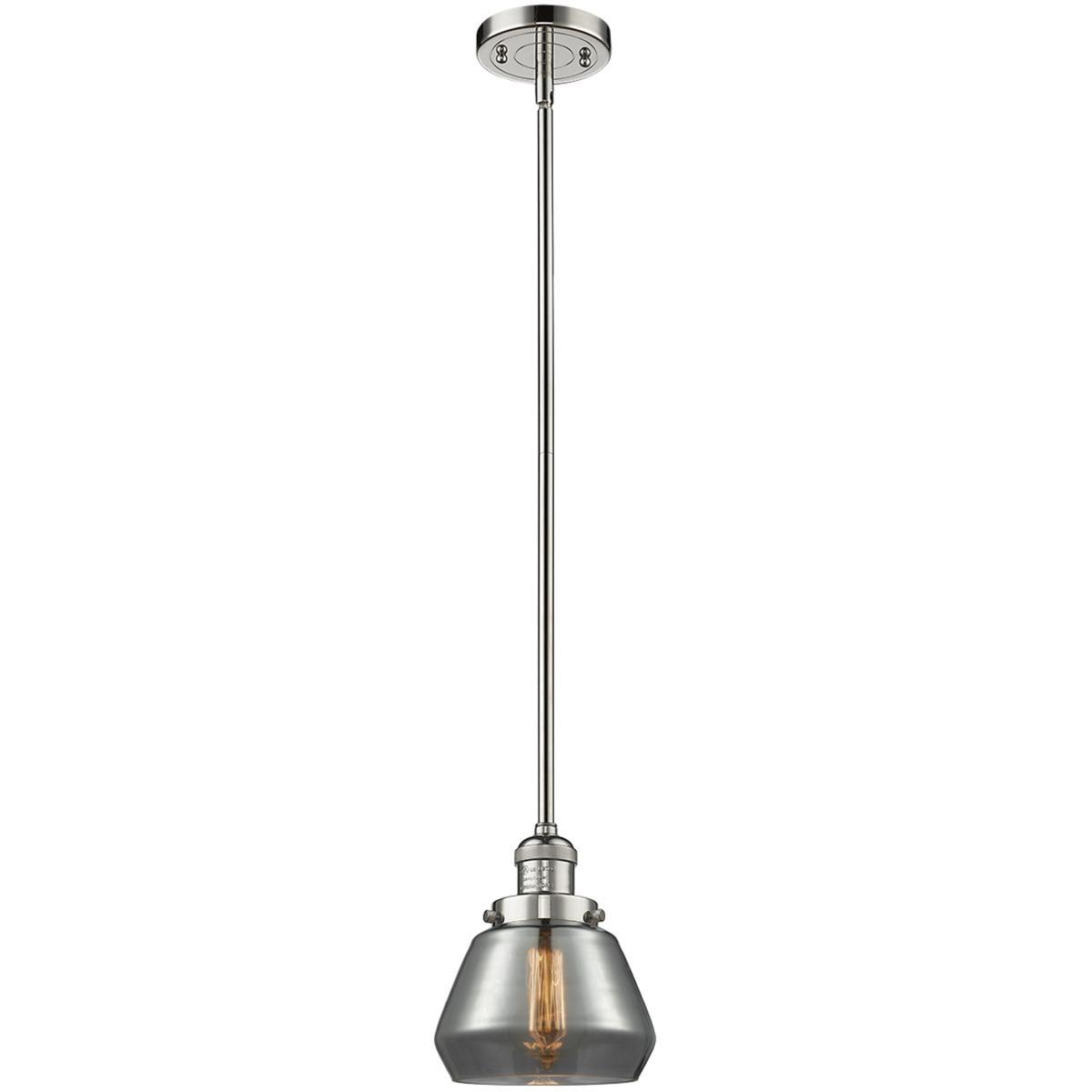 Innovations Lighting 201S-PN-G173-LED Franklin Restoration Fulton LED 7 inch Polished Nickel Mini Pendant Ceiling Light in Light Smoke Glass, Franklin