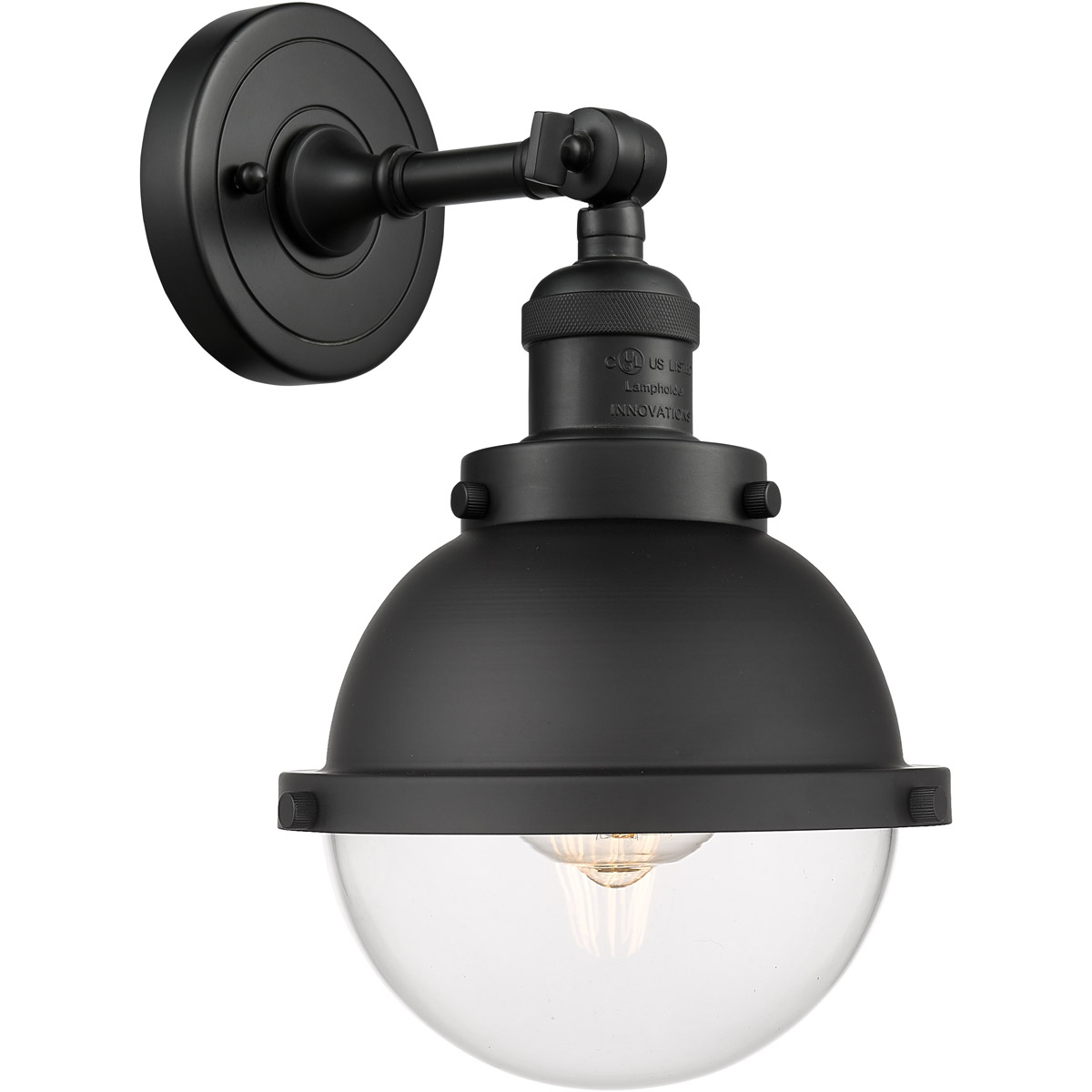 Innovations Lighting 203-BAB-HFS-62-BK Franklin Restoration Hampden Sconce Wall Light in Black Antique Brass, Clear Glass