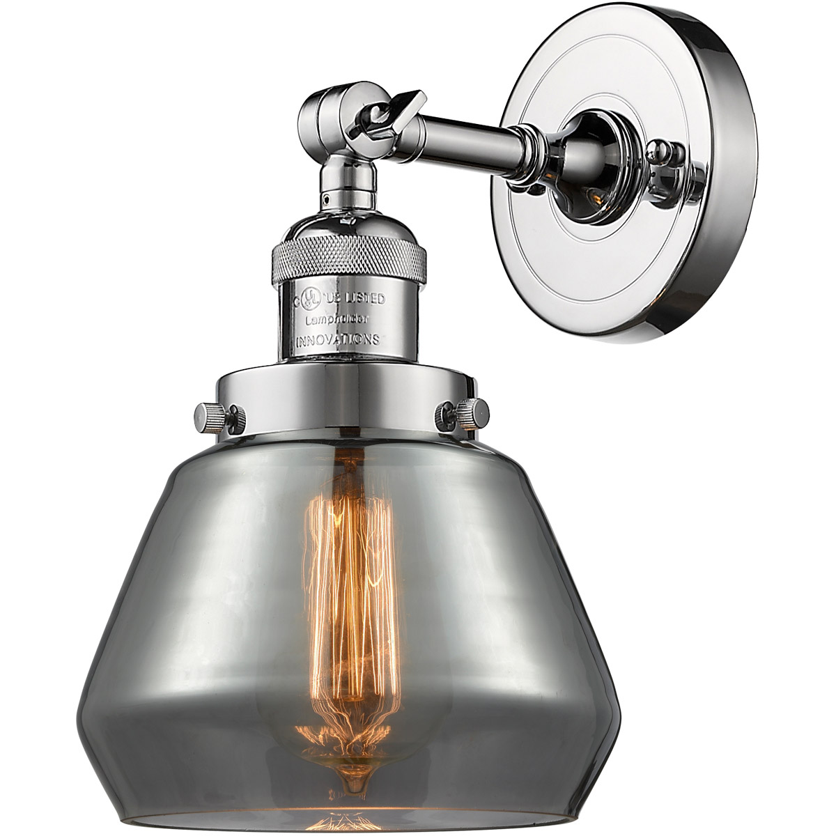 Innovations Lighting 203-PC-G173-LED Franklin Restoration Fulton LED 7 inch Polished Chrome Sconce Wall Light in Plated Smoke Glass, Franklin Restorat