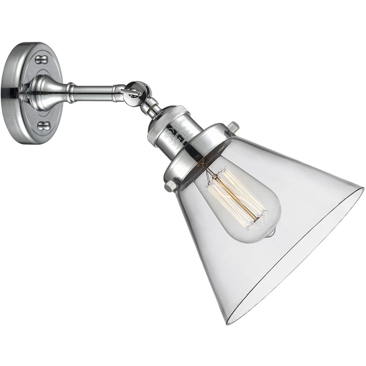 Innovations Lighting 203-PC-G42-LED Franklin Restoration Large Cone LED 8 inch Polished Chrome Sconce Wall Light in Clear Glass, Franklin Restoration