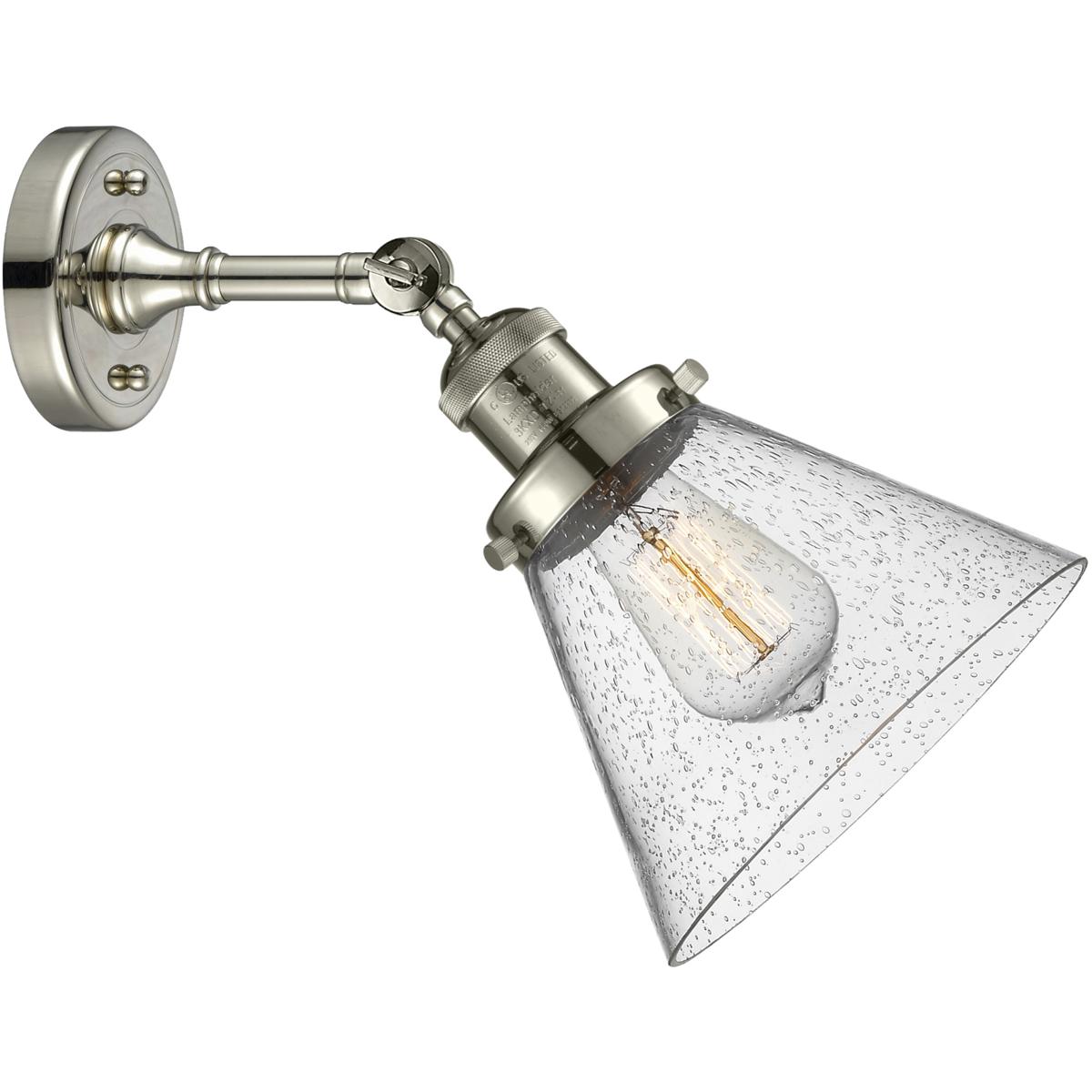 Innovations Lighting 203-PN-G44 Franklin Restoration Large Cone 1 Light 8 inch Polished Nickel Sconce Wall Light in Seedy Glass, Franklin Restoration