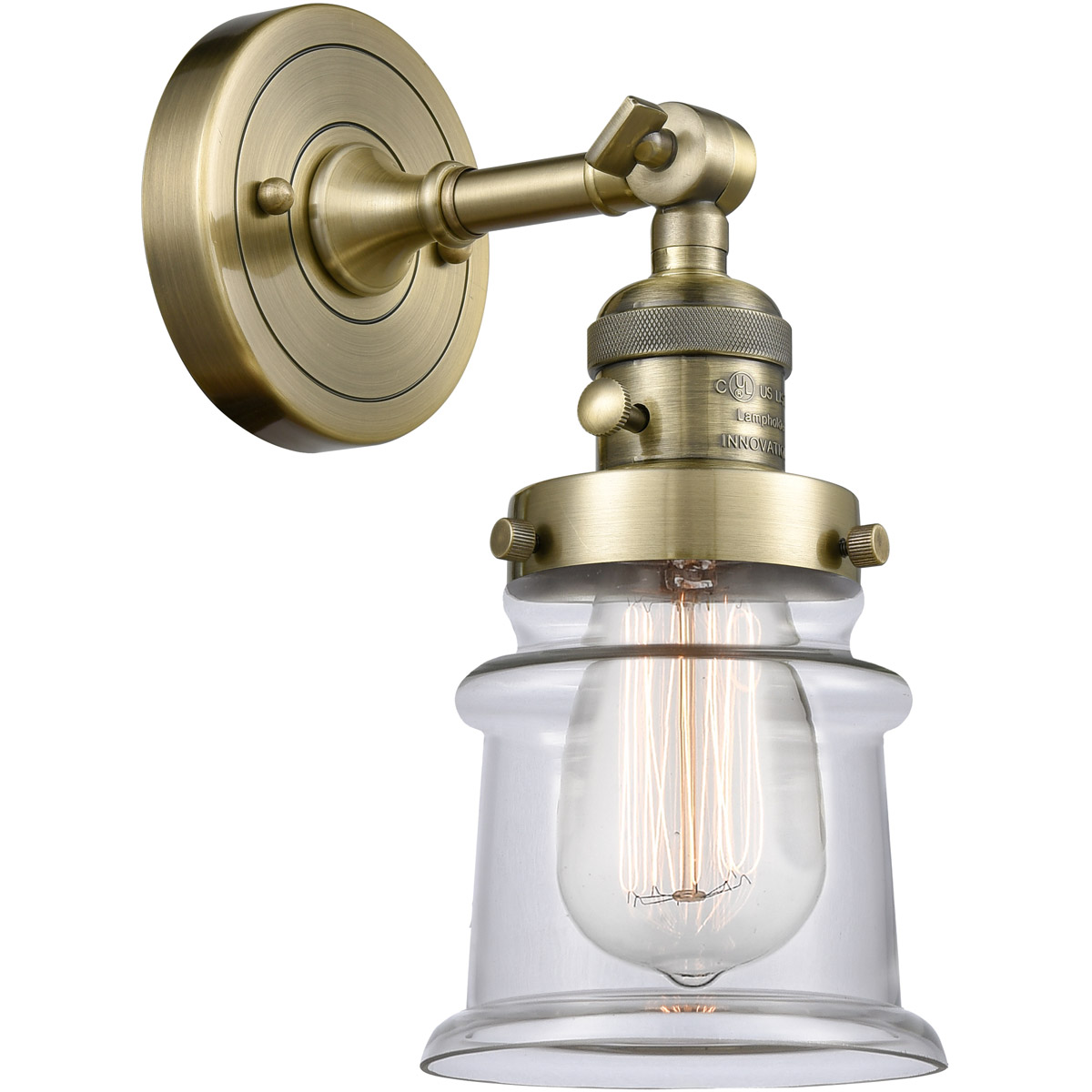 Innovations Lighting 203SW-AB-G182S Franklin Restoration Small Canton 1 Light 7 inch Antique Brass Sconce Wall Light in Clear Glass, Franklin Restorat