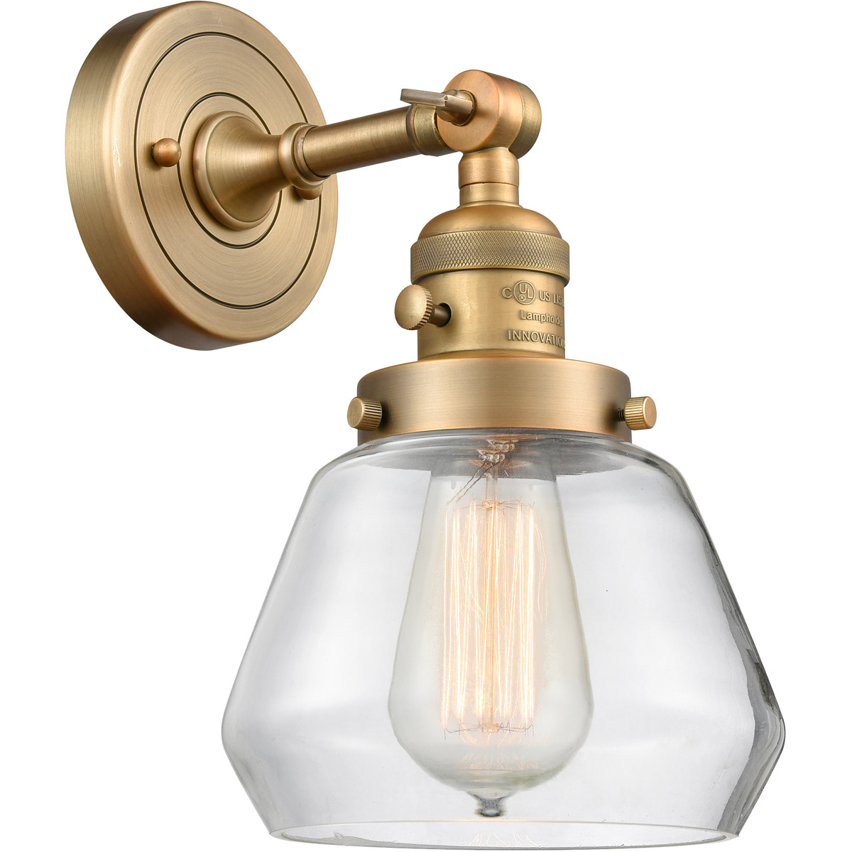 Innovations Lighting 203SW-BB-G172 Franklin Restoration Fulton 1 Light 7 inch Brushed Brass Sconce Wall Light in Clear Glass, Franklin Restoration