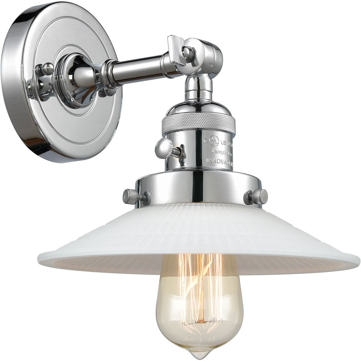 Innovations Lighting 203SW-PC-G1 Franklin Restoration Halophane 1 Light 9 inch Polished Chrome Sconce Wall Light in Matte White Halophane Glass, Frank