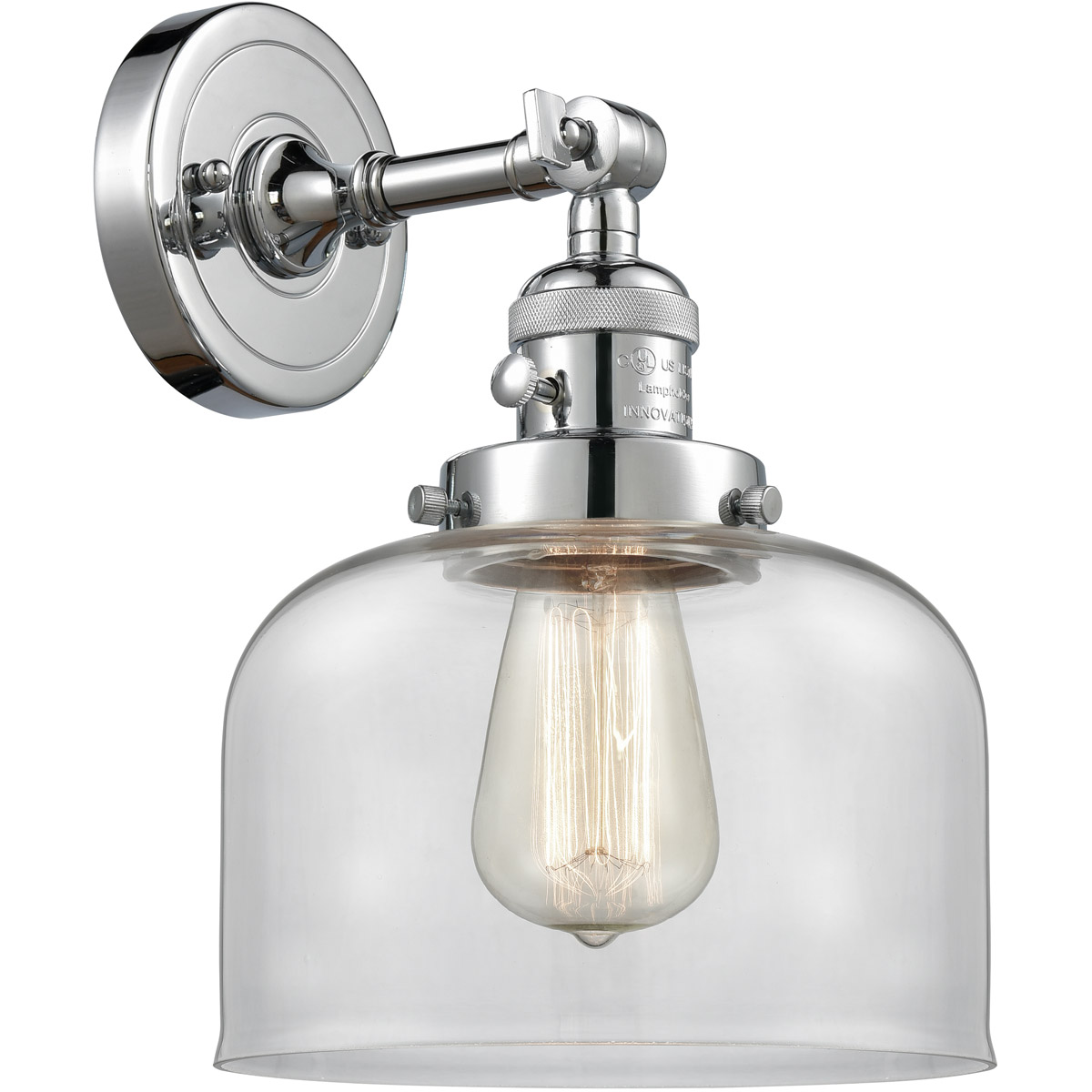 Innovations Lighting 203SW-PC-G72 Franklin Restoration Large Bell 1 Light 8 inch Polished Chrome Sconce Wall Light in Clear Glass, Franklin Restoratio