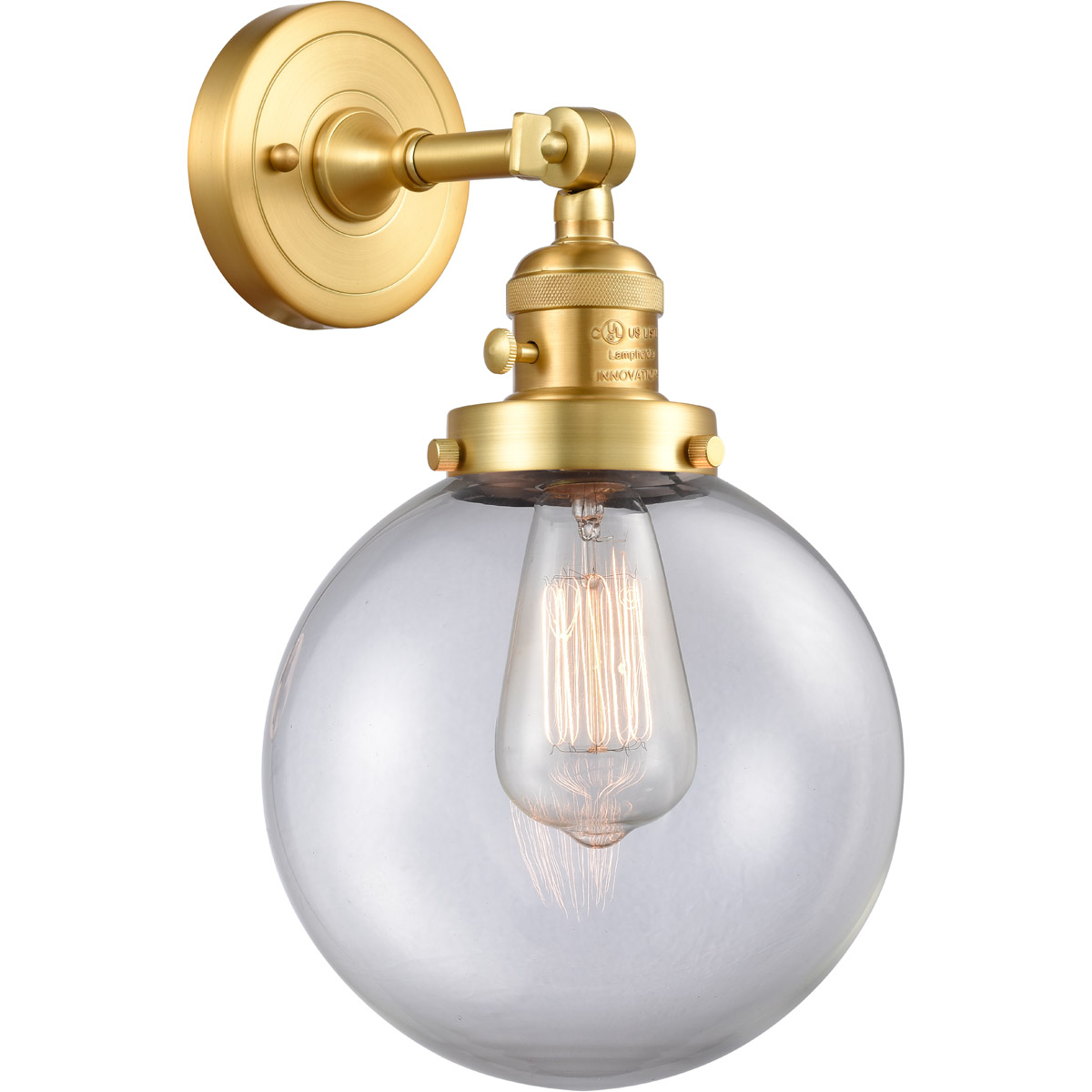 Innovations Lighting 203SW-SG-G202-8 Franklin Restoration Large Beacon 1 Light 8 inch Satin Gold Sconce Wall Light in Clear Glass, Franklin Restoratio