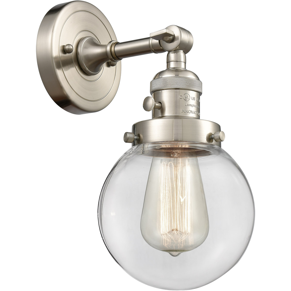 Innovations Lighting 203SW-SN-G202-6-LED Franklin Restoration Beacon LED 6 inch Brushed Satin Nickel Sconce Wall Light, Franklin Restoration