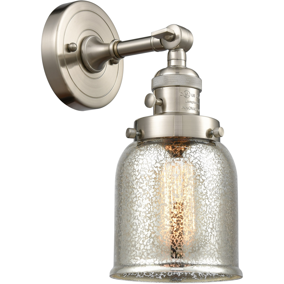 Innovations Lighting 203SW-SN-G58-LED Franklin Restoration Small Bell LED 5 inch Brushed Satin Nickel Sconce Wall Light, Franklin Restoration
