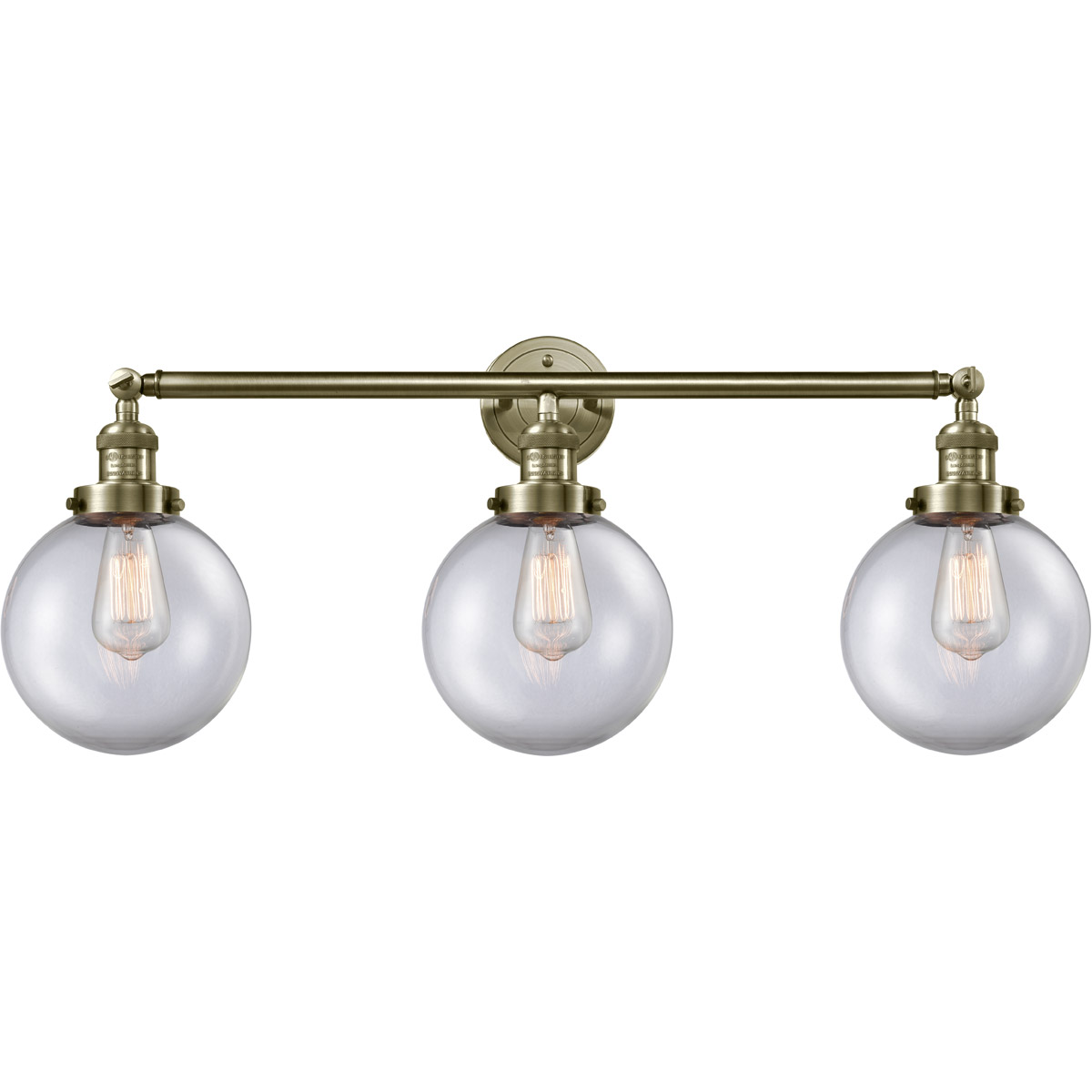 Innovations Lighting 205-AB-G202-8 Franklin Restoration Large Beacon 3 Light 32 inch Antique Brass Bath Vanity Light Wall Light in Clear Glass, Frankl