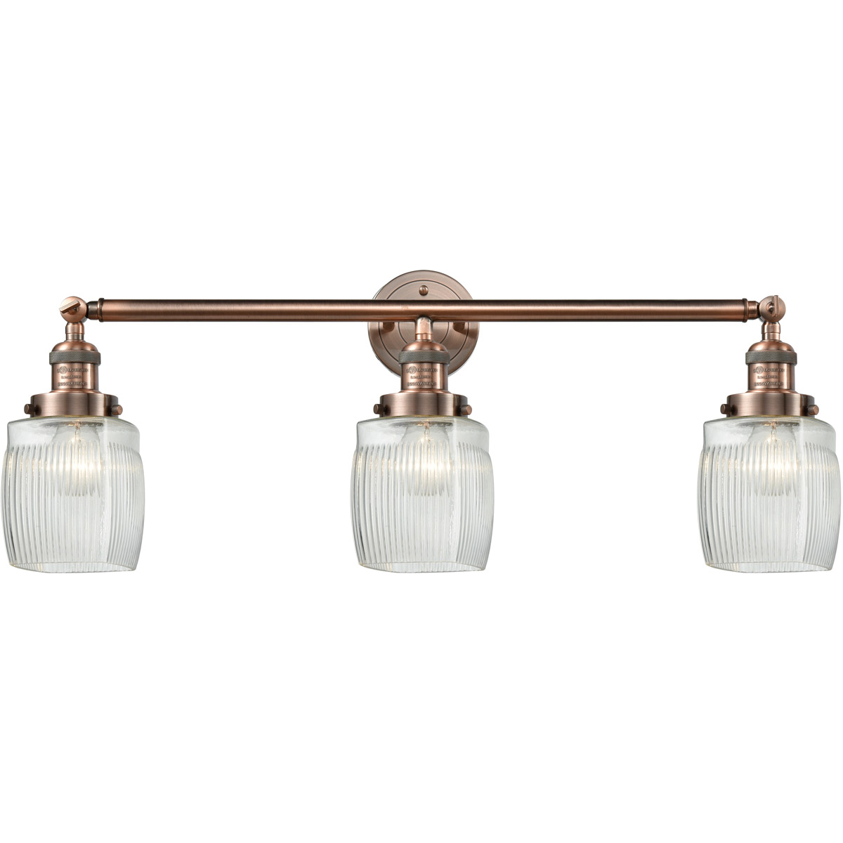 Innovations Lighting 205-AC-G302 Franklin Restoration Colton 3 Light 32 inch Antique Copper Bath Vanity Light Wall Light, Franklin Restoration