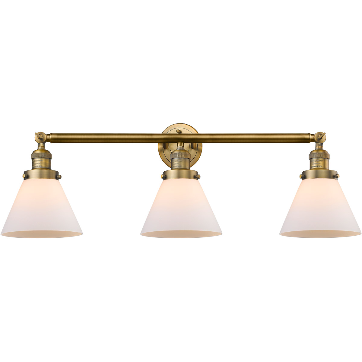 Innovations Lighting 205-BB-G41 Franklin Restoration Large Cone 3 Light 32 inch Brushed Brass Bath Vanity Light Wall Light in Matte White Glass, Frank