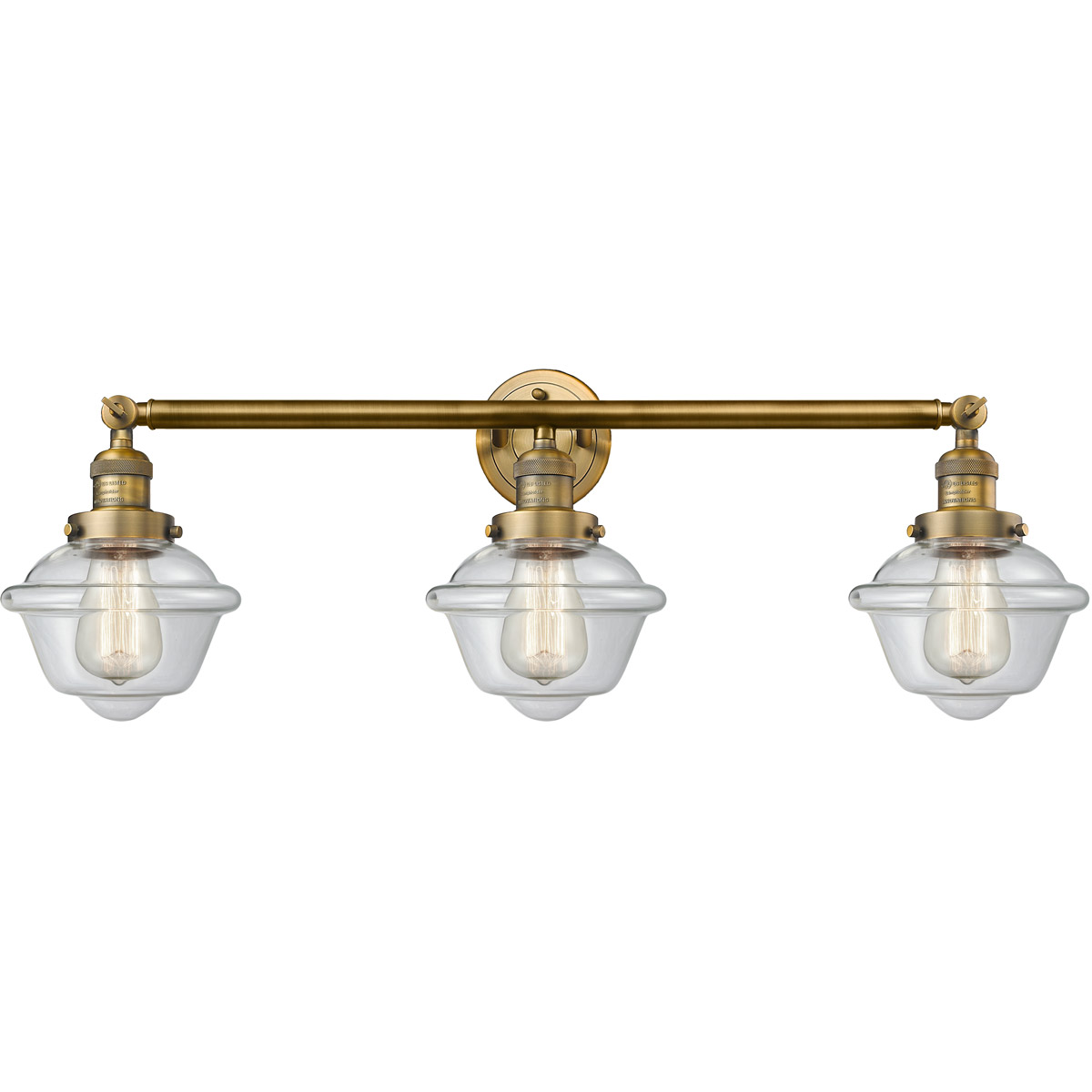 Innovations Lighting 205-BB-G532 Franklin Restoration Small Oxford 3 Light 34 inch Brushed Brass Bath Vanity Light Wall Light in Clear Glass, Franklin