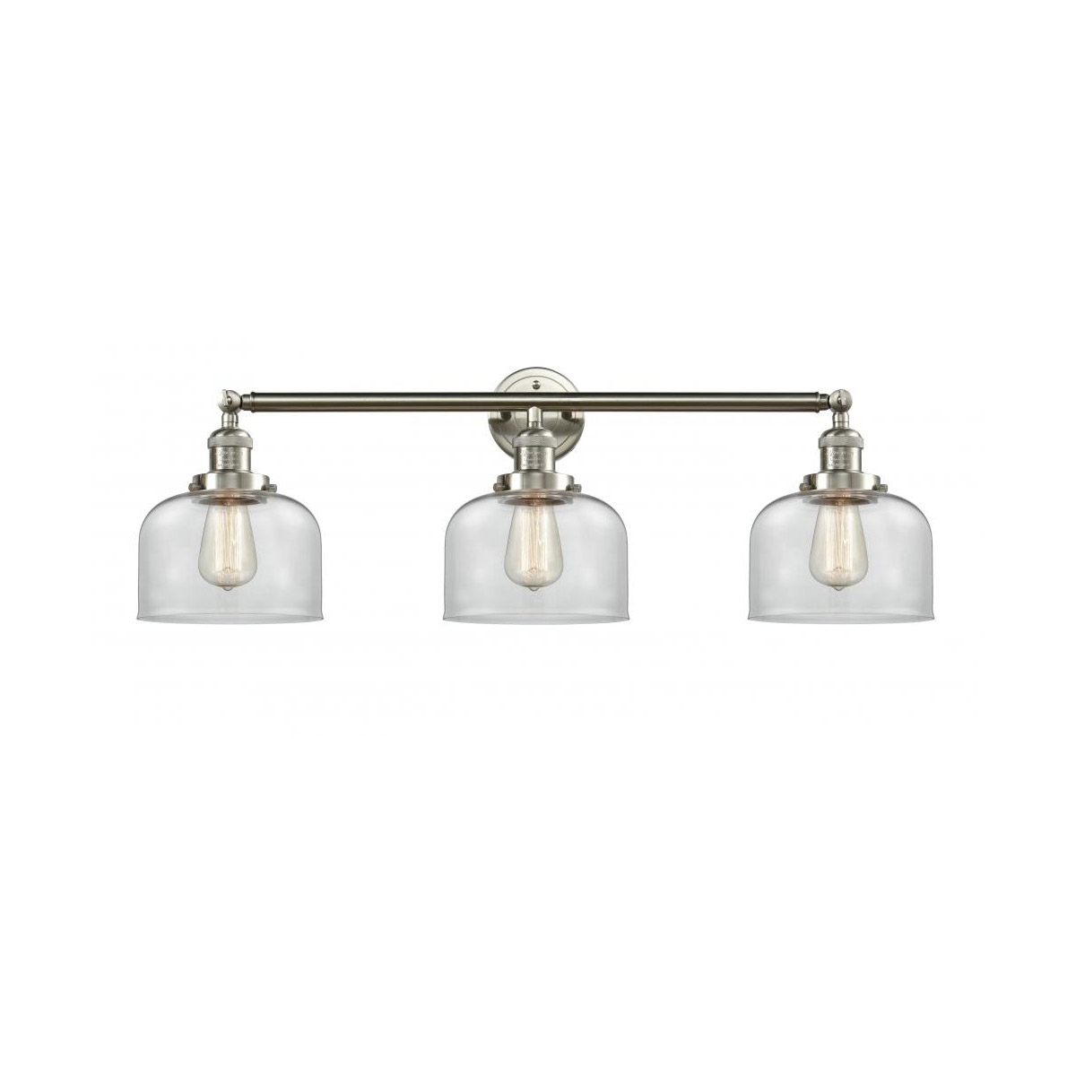 Innovations Lighting 205-SN-G72 Franklin Restoration Large Bell 3 Light 32 inch Brushed Satin Nickel Bath Vanity Light Wall Light in Clear Glass, Fran