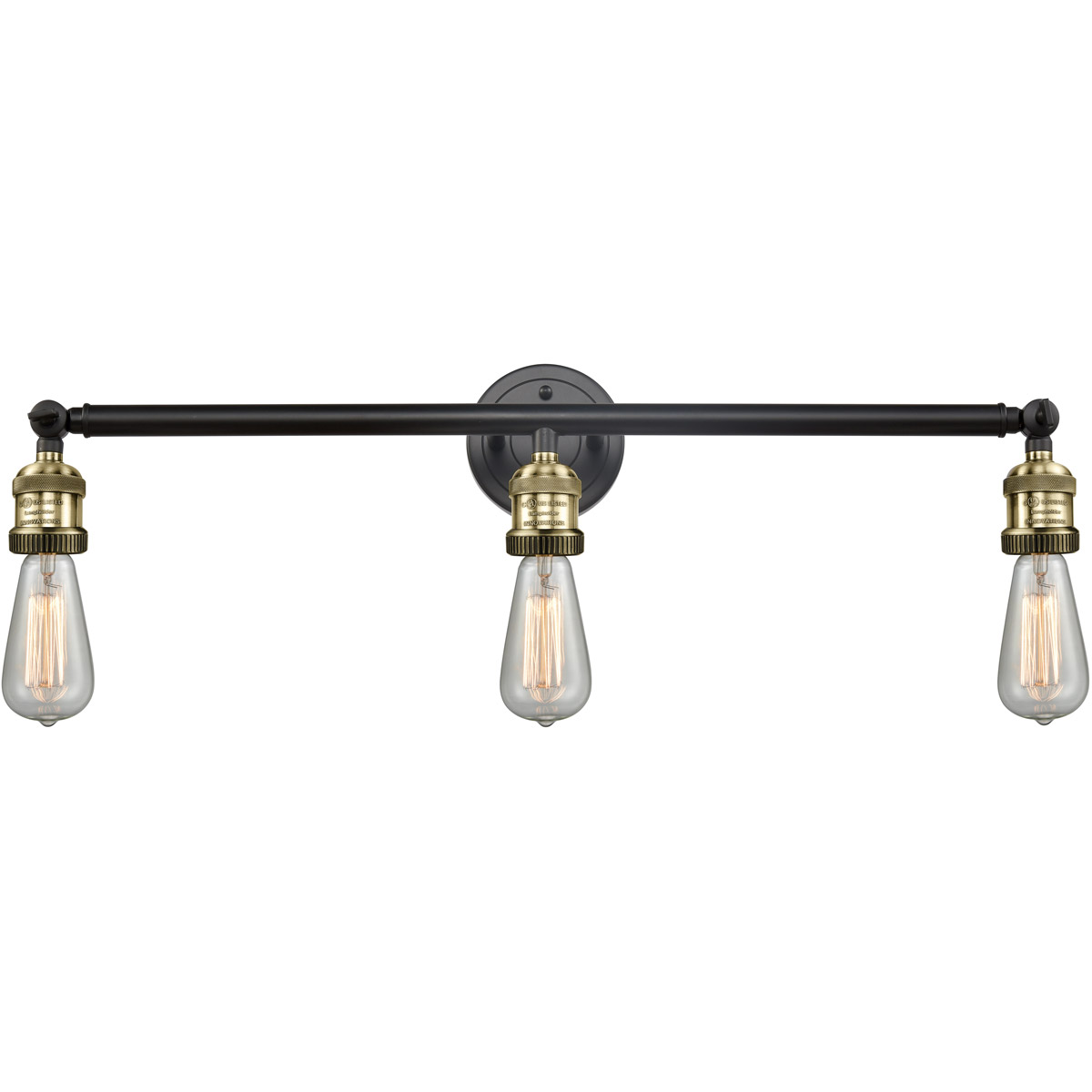 Innovations Lighting 205-BAB Franklin Restoration Bare Bulb 3 Light 30 inch Black Antique Brass Bath Vanity Light Wall Light