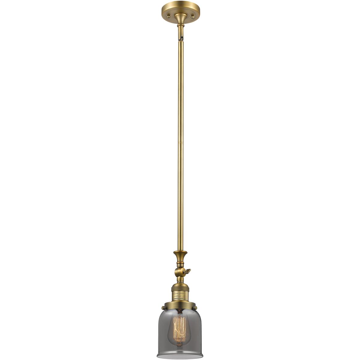 Innovations Lighting 206-BB-G53 Franklin Restoration Bell 1 Light 5 inch Brushed Brass Mini Pendant Ceiling Light in Bulb Not Included, Light Smoke Gl