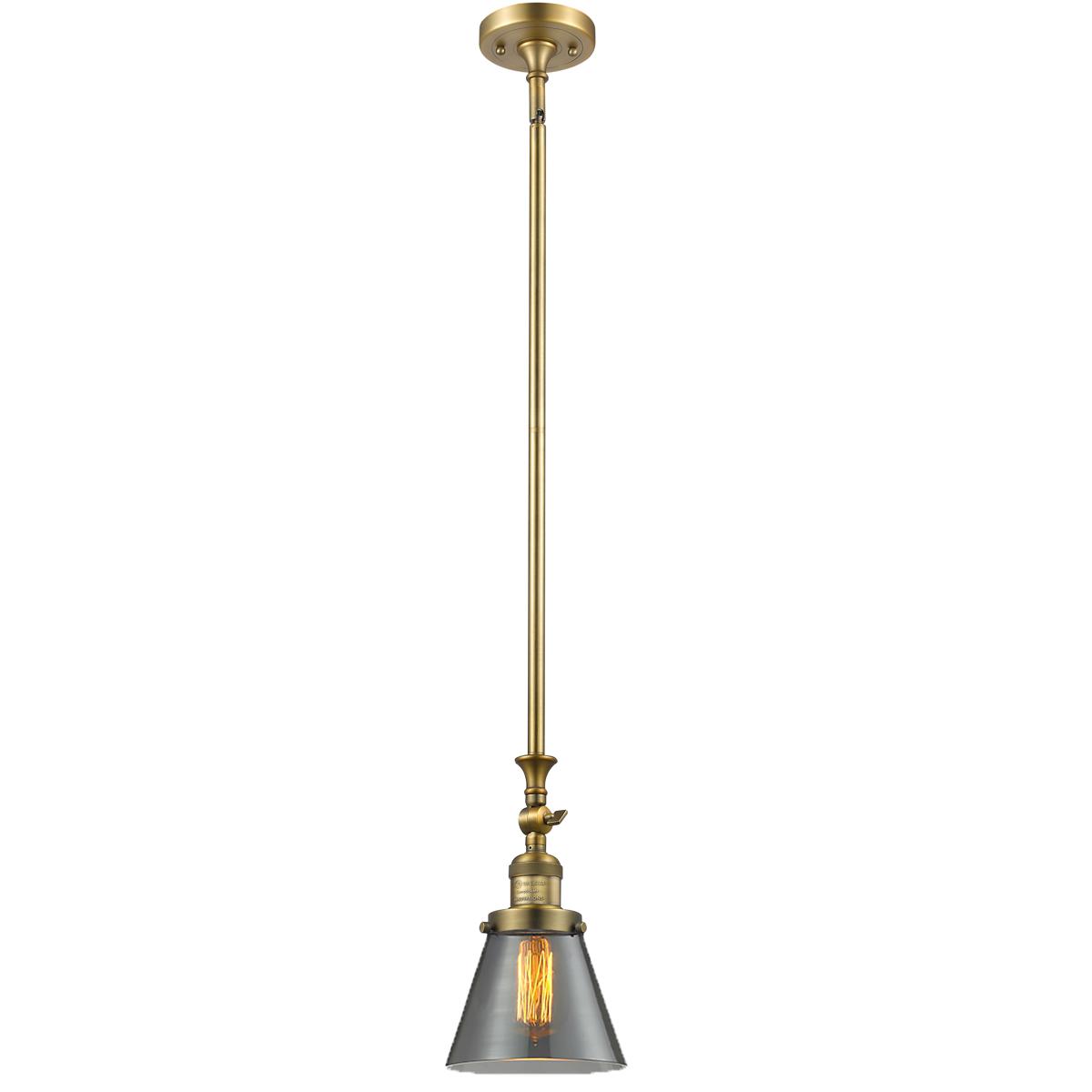 Innovations Lighting 206-BB-G63 Franklin Restoration Cone 1 Light 6 inch Brushed Brass Mini Pendant Ceiling Light in Bulb Not Included, Light Smoke Gl