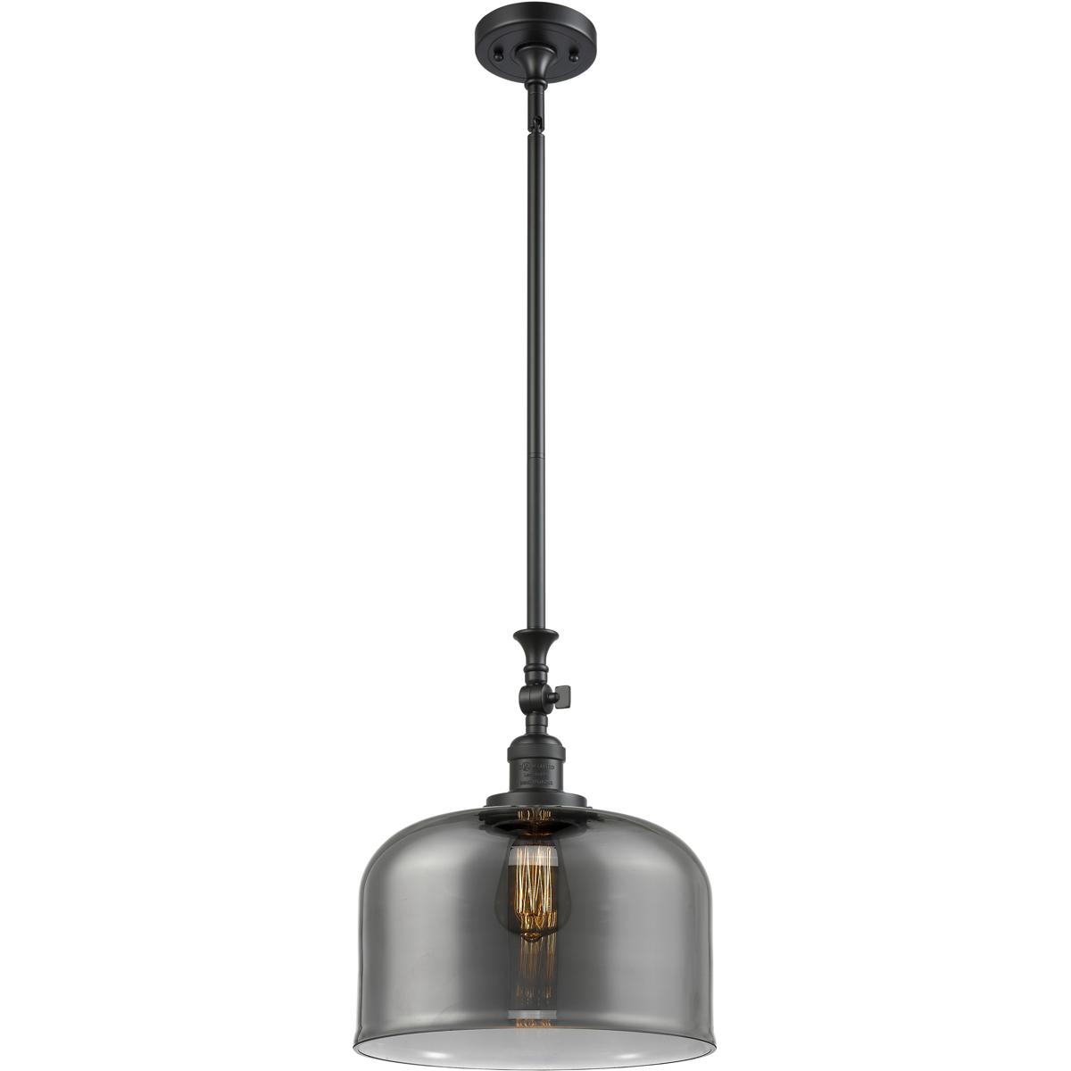 Innovations Lighting 206-BK-G73-L Franklin Restoration Bell 1 Light 12 inch Matte Black Mini Pendant Ceiling Light in Bulb Not Included, Light Smoke G