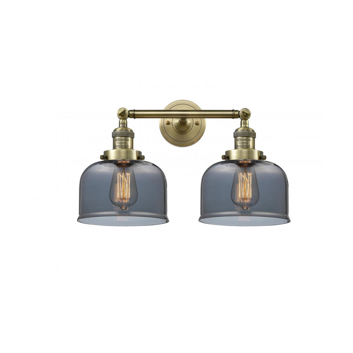 Innovations Lighting 208-AB-G73-LED Franklin Restoration Large Bell LED 19 inch Antique Brass Bath Vanity Light Wall Light in Plated Smoke Glass, Fran