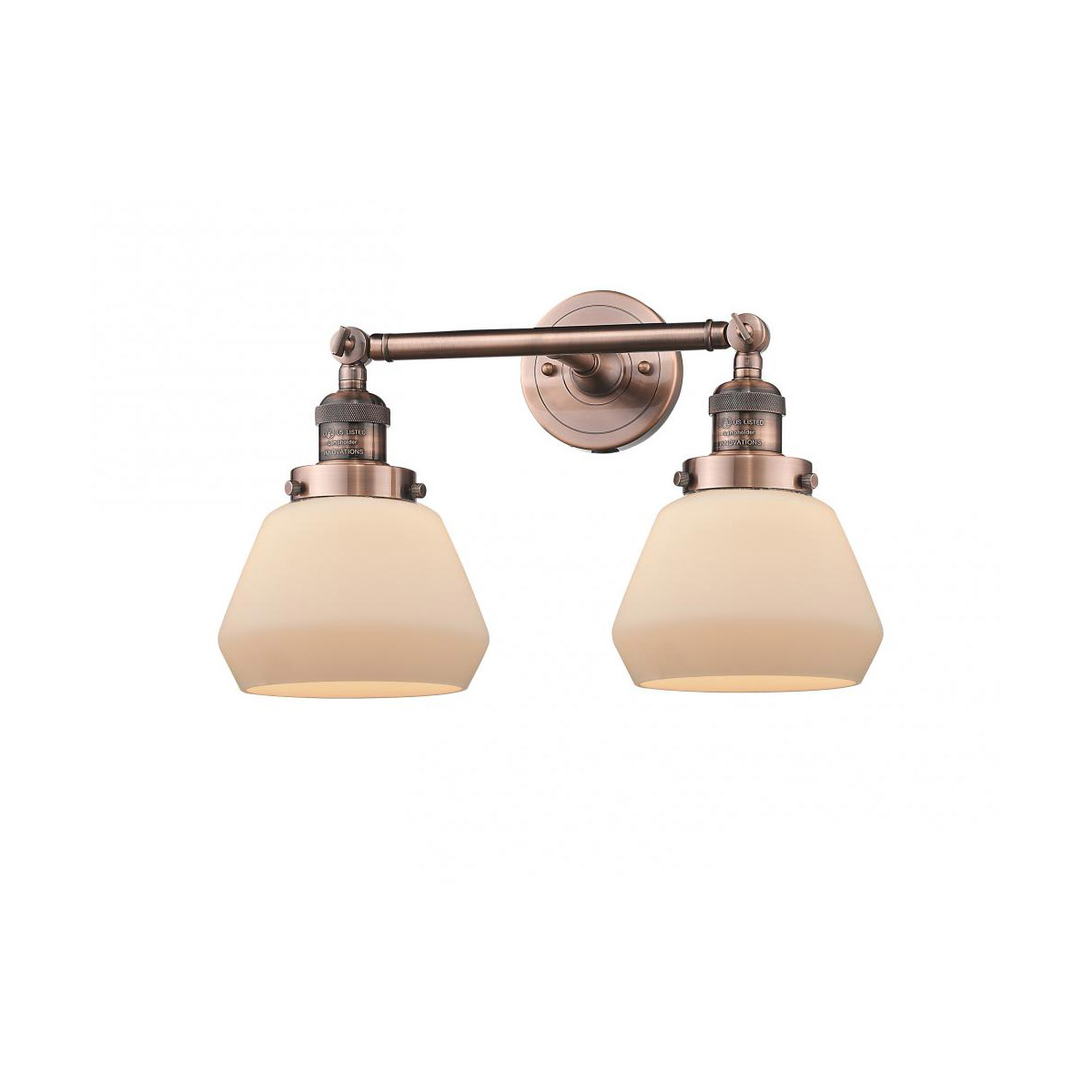 Innovations Lighting 208-AC-G171 Franklin Restoration Fulton 2 Light 17 inch Antique Copper Bath Vanity Light Wall Light in Matte White Glass, Frankli