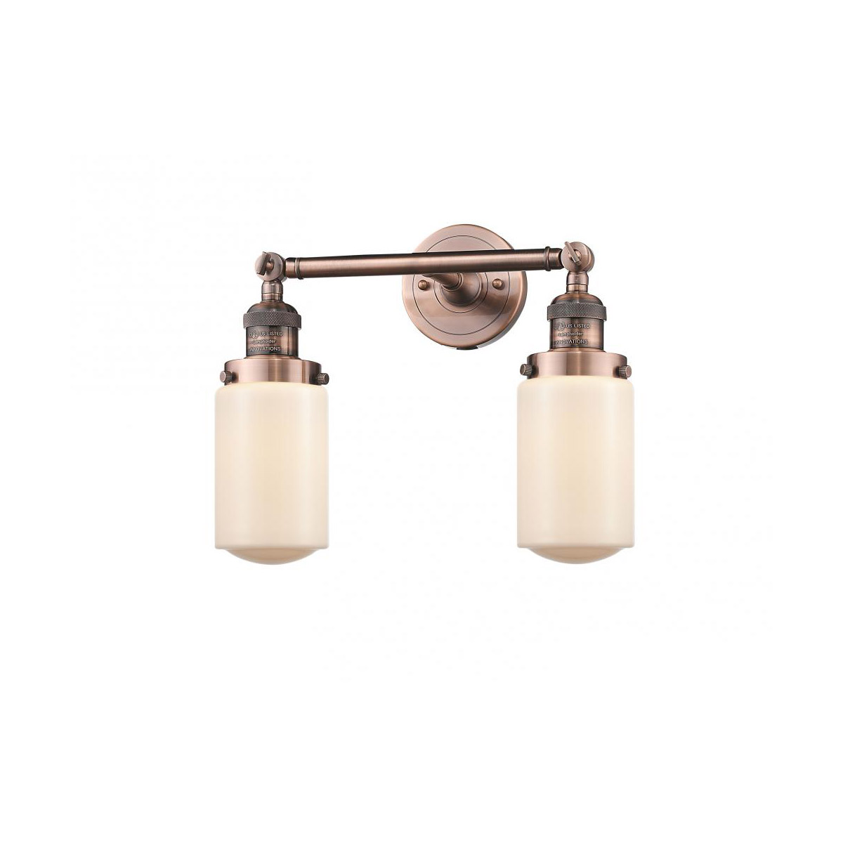 Innovations Lighting 208-AC-G311 Franklin Restoration Dover 2 Light 14 inch Antique Copper Bath Vanity Light Wall Light in Matte White Glass, Franklin