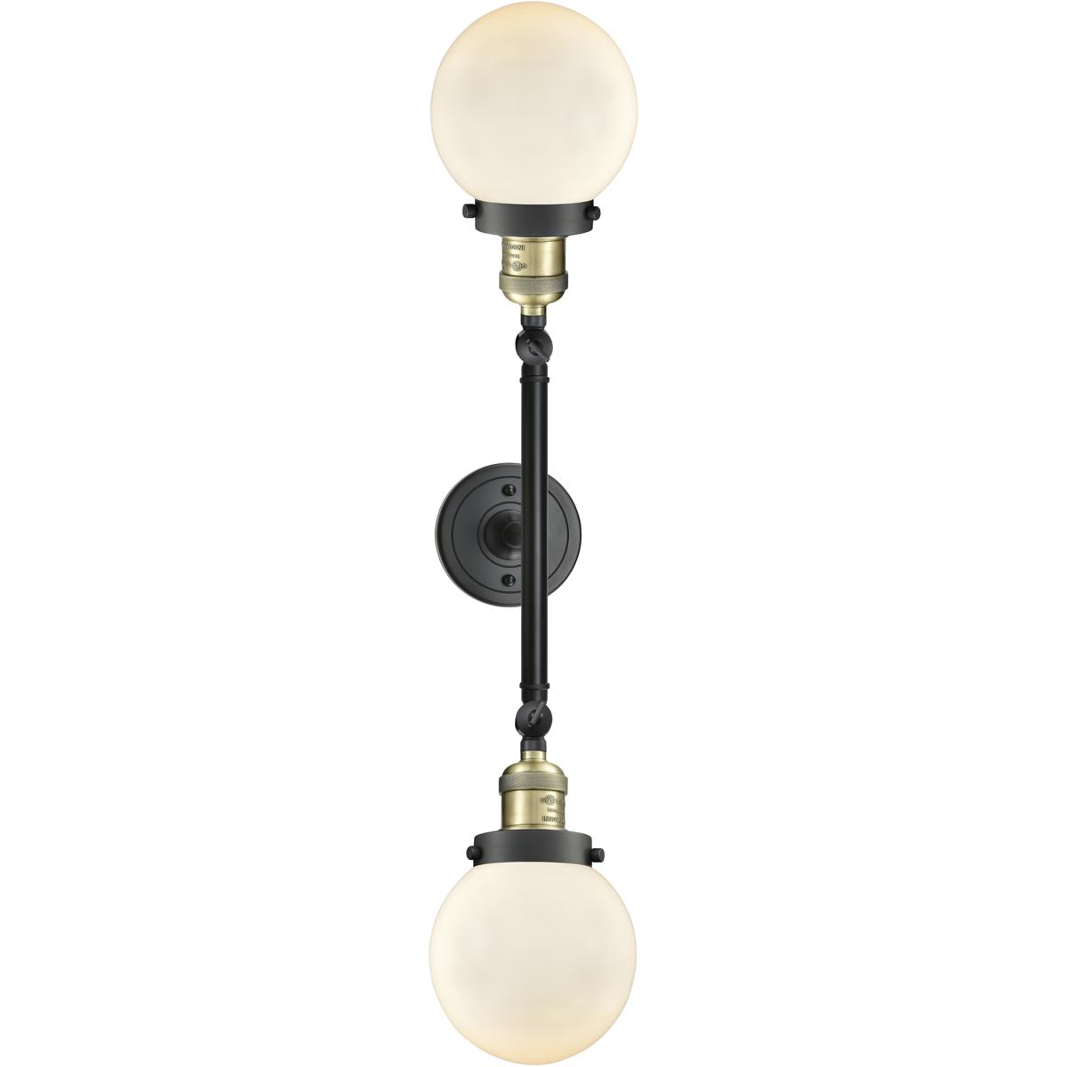 Innovations Lighting 208-BAB-G201-6 Franklin Restoration Beacon 2 Light 17 inch Black Antique Brass Bath Vanity Light Wall Light in Matte White Glass,