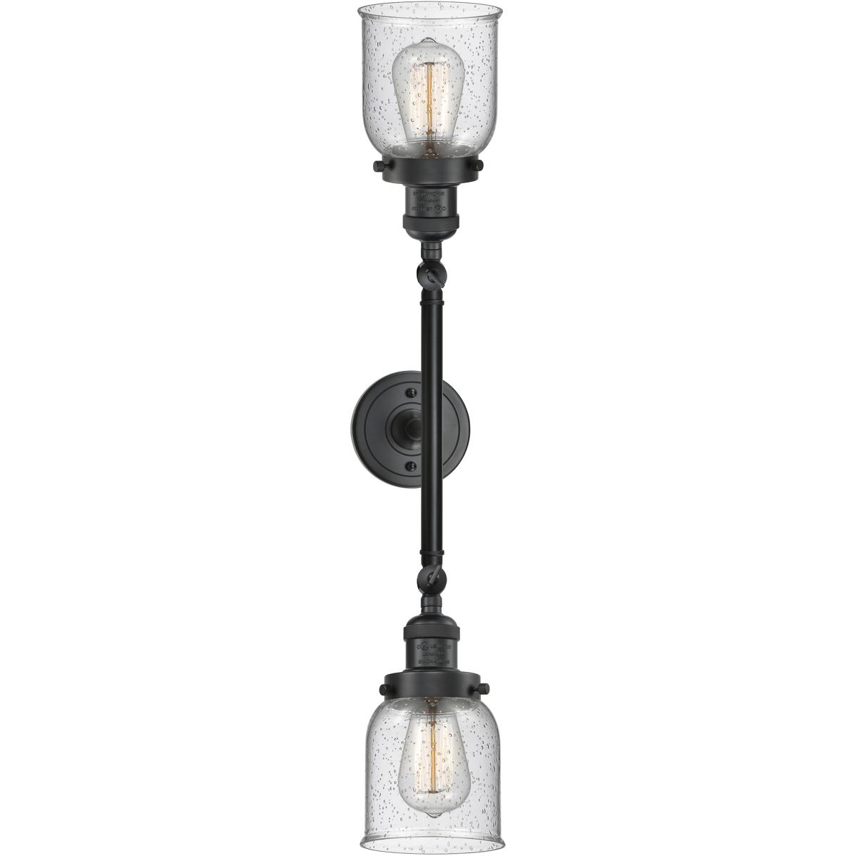 Innovations Lighting 208-BK-G54-LED Franklin Restoration Small Bell LED 16 inch Matte Black Bath Vanity Light Wall Light in Seedy Glass, Franklin Rest