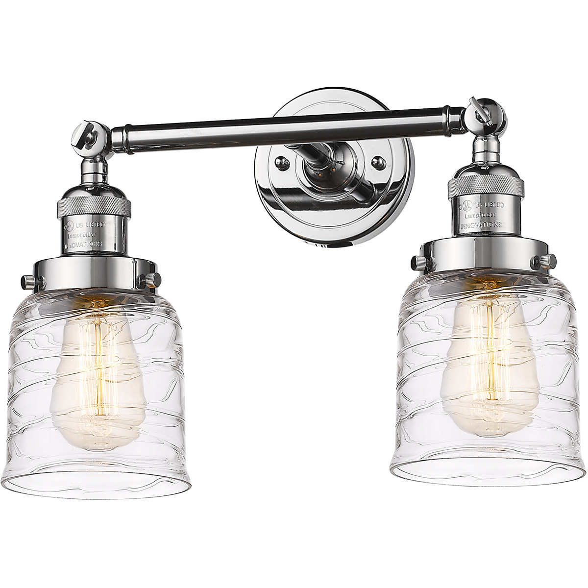 Innovations Lighting 208-PC-G513-LED Franklin Restoration Bell LED 16 inch Polished Chrome Bath Vanity Light Wall Light in Deco Swirl Glass