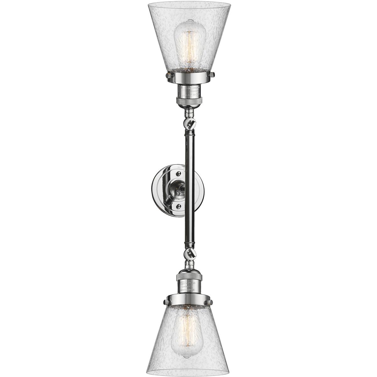 Innovations Lighting 208-PC-G64 Franklin Restoration Small Cone 2 Light 16 inch Polished Chrome Bath Vanity Light Wall Light in Seedy Glass, Franklin