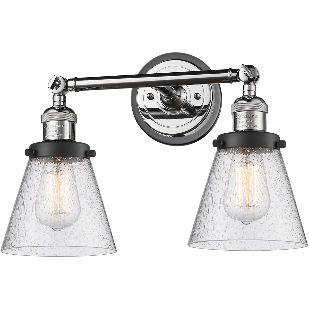 Innovations Lighting 208BP-PCBK-G64 Franklin Restoration Small Cone 2 Light 16 inch Polished Chrome/Matte Black Bath Vanity Light Wall Light in Seedy