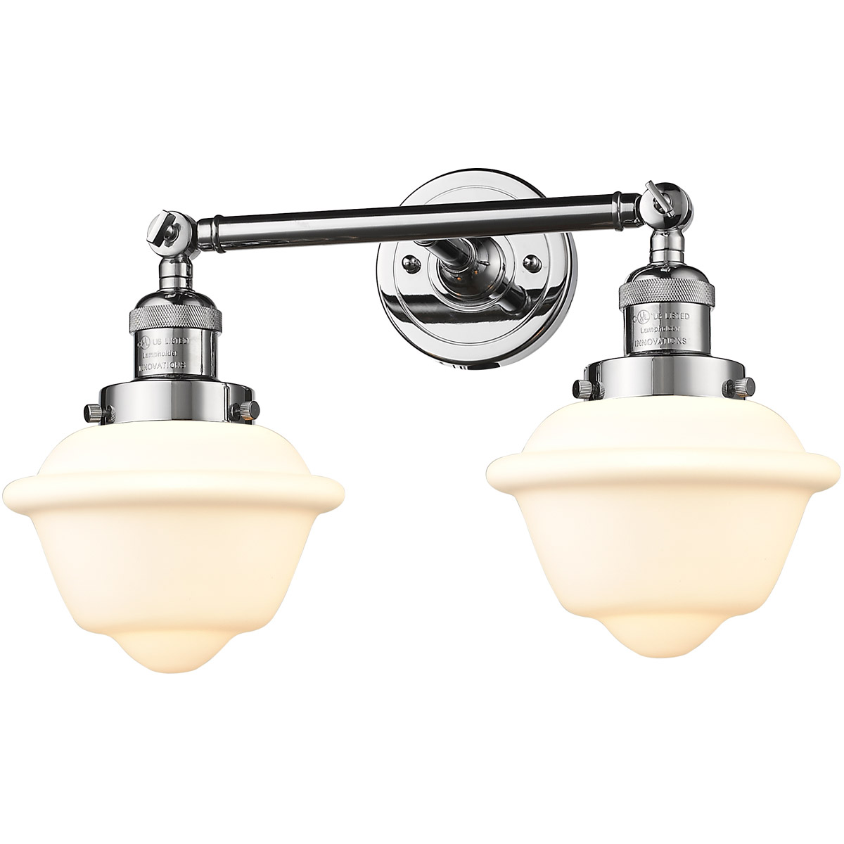 Innovations Lighting 208L-PC-G531 Franklin Restoration Small Oxford 2 Light 8 inch Polished Chrome Bath Vanity Light Wall Light in Matte White Glass,